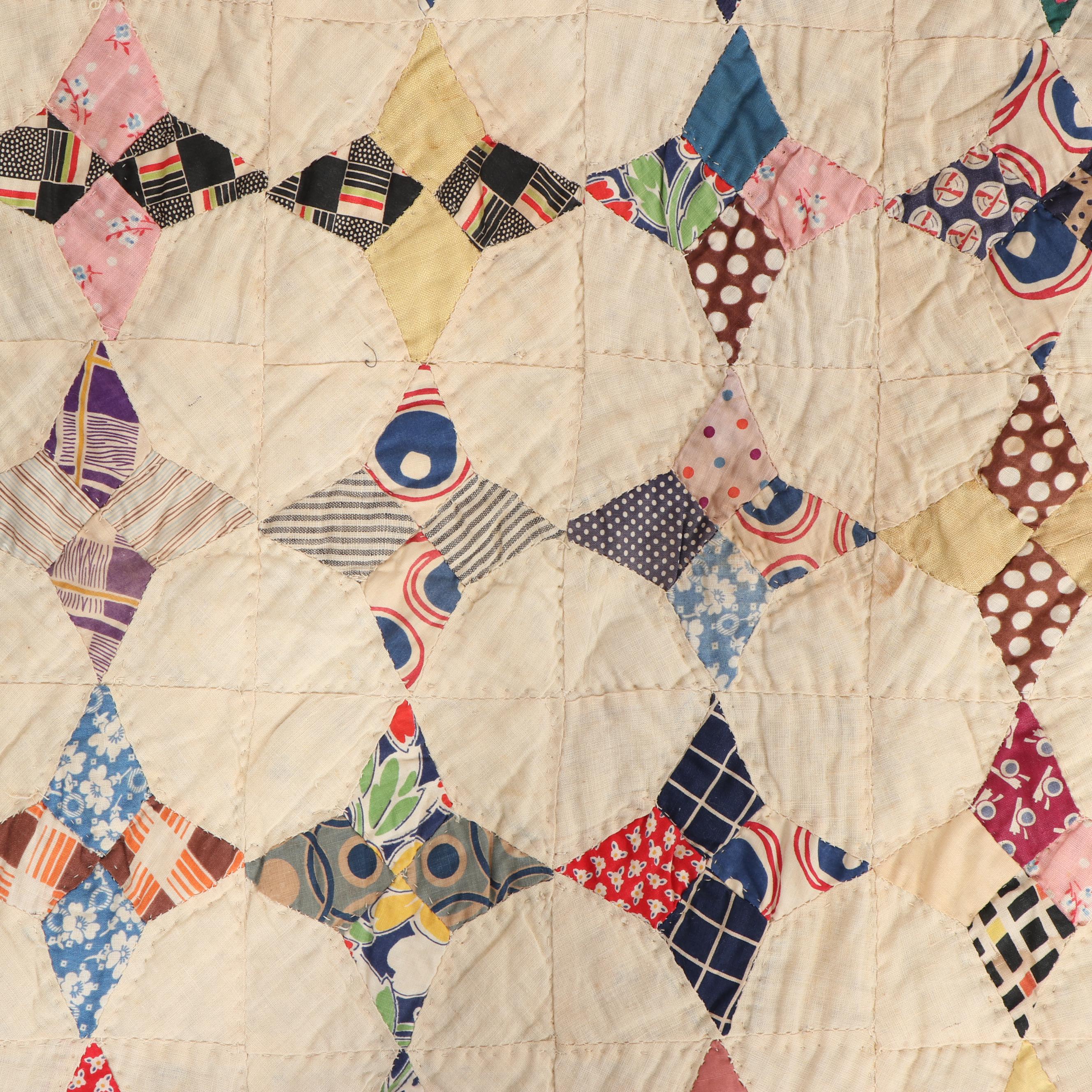 Handmade "Periwinkle Star" Quilt, Circa 1940's
