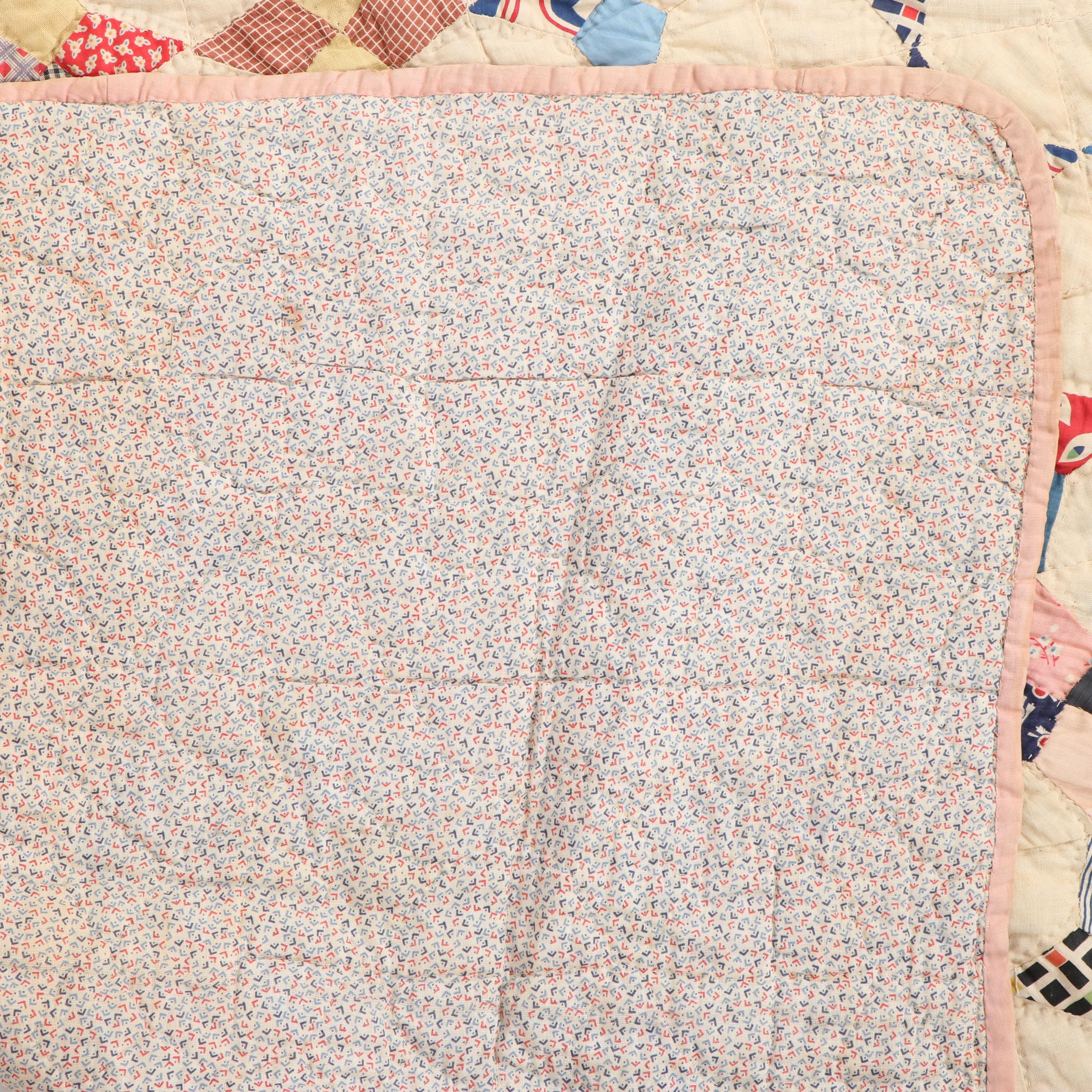 Handmade "Periwinkle Star" Quilt, Circa 1940's