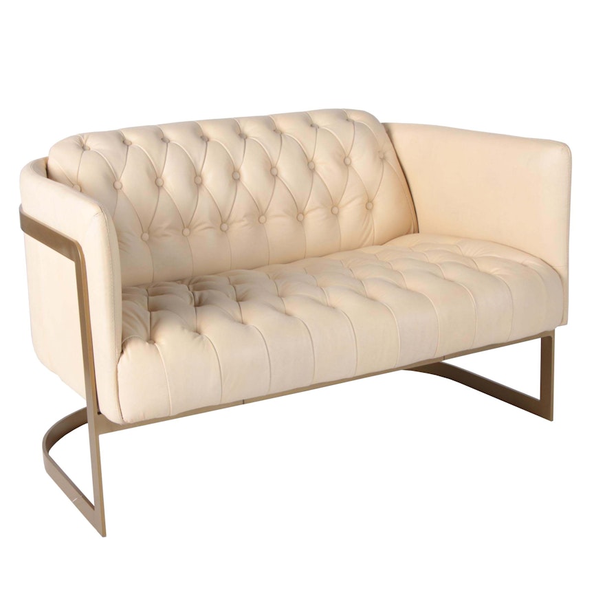 Art Deco Style "Luxe" Leather Loveseat, 21st Century