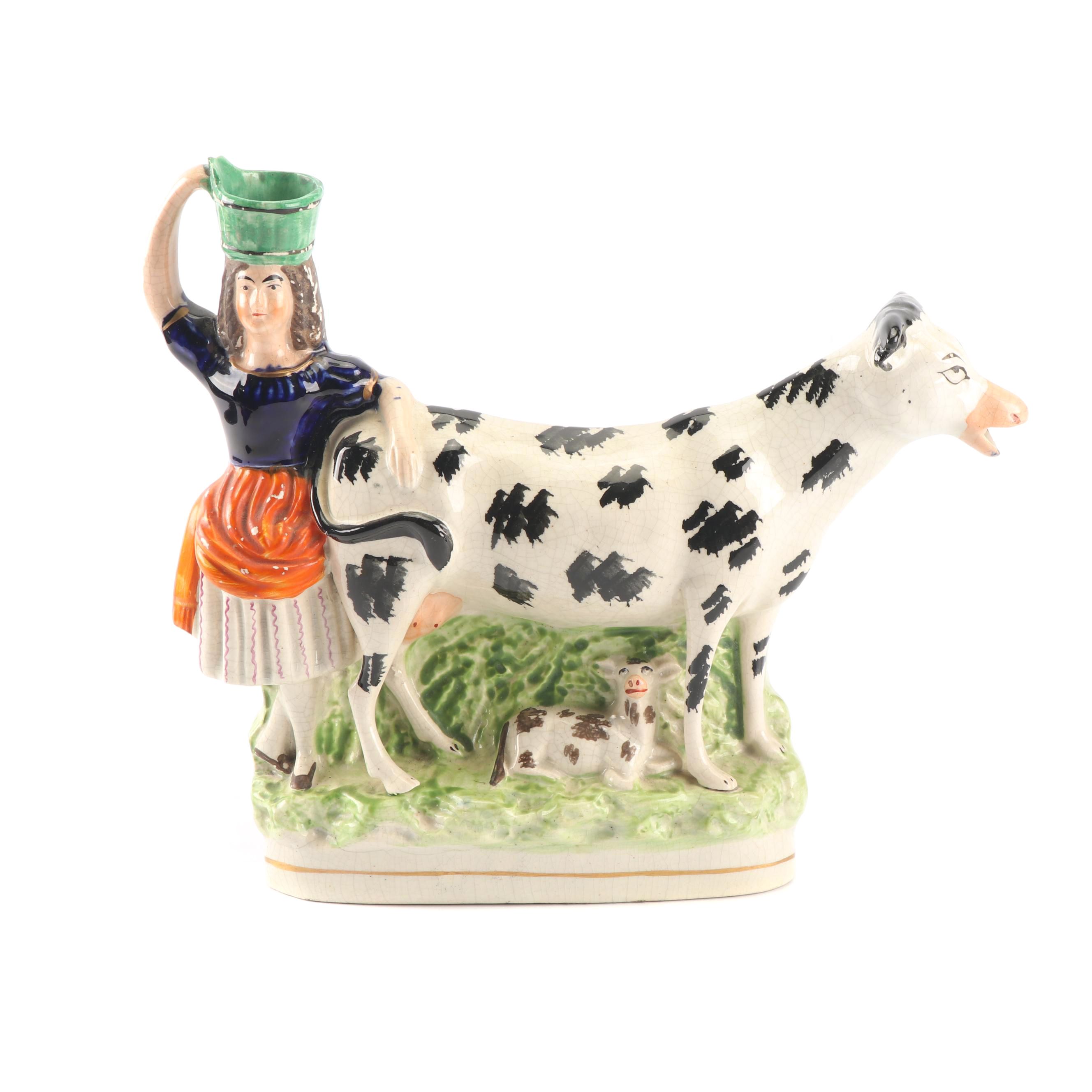 Staffordshire Figurative Milk Maid and Cow Spill Vase