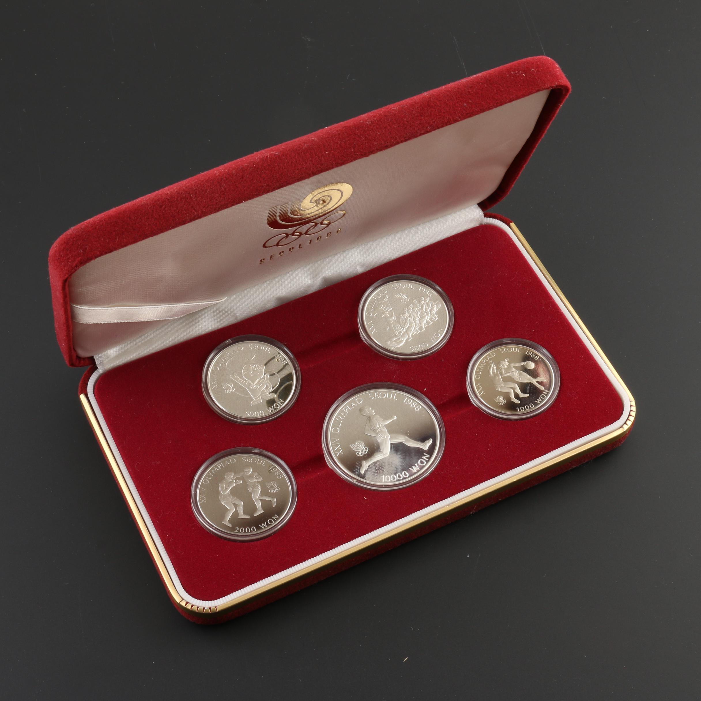 1988 Korea Seoul Olympics Commemorative Silver Proof Five Coin Set