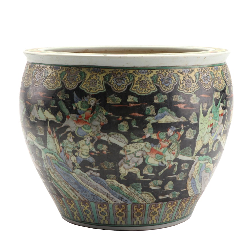 Chinese Famille Noire Style Ceramic Fishbowl Jardiniere