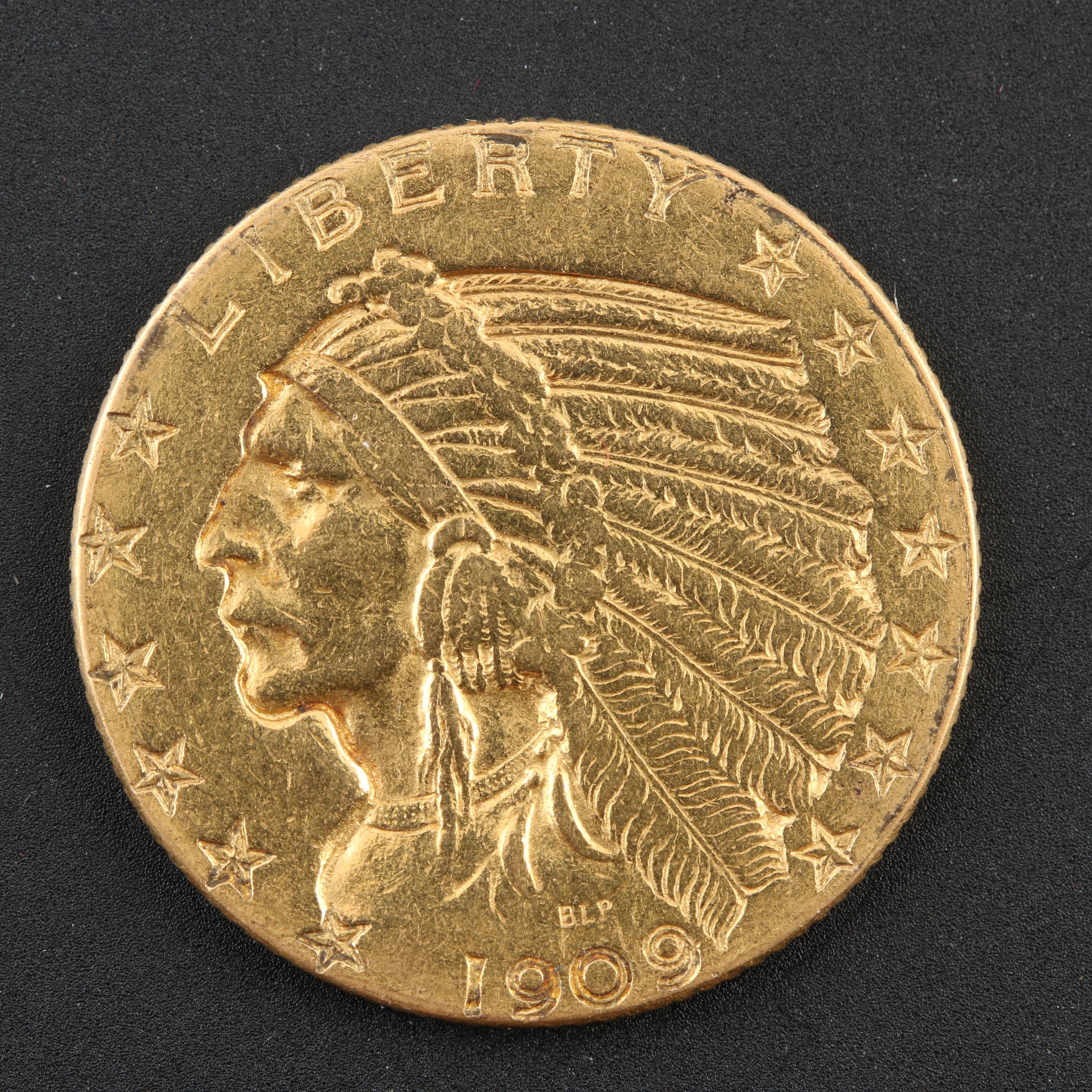 1909-D Indian Head $5 Half Eagle Gold Coin