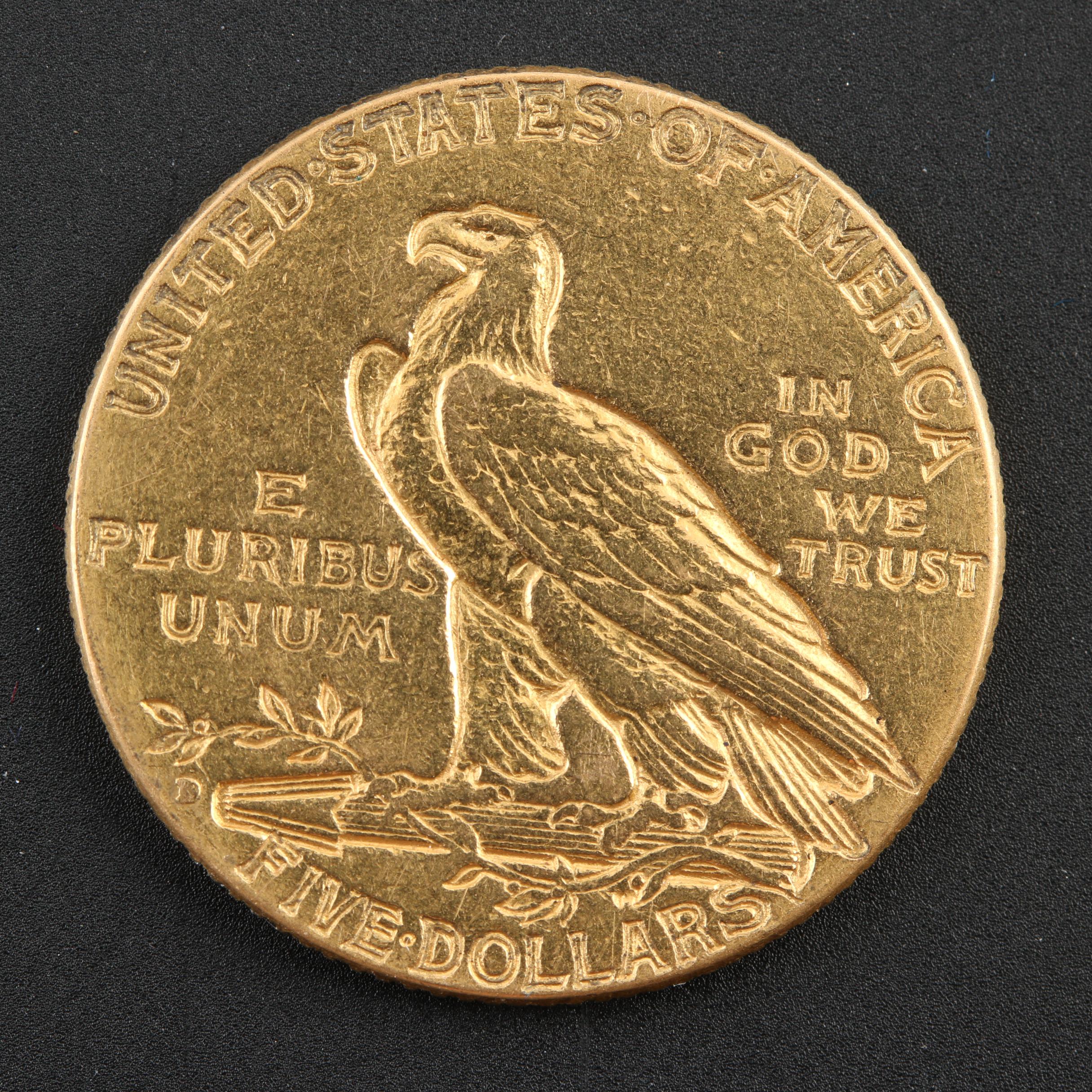 1909-D Indian Head $5 Half Eagle Gold Coin
