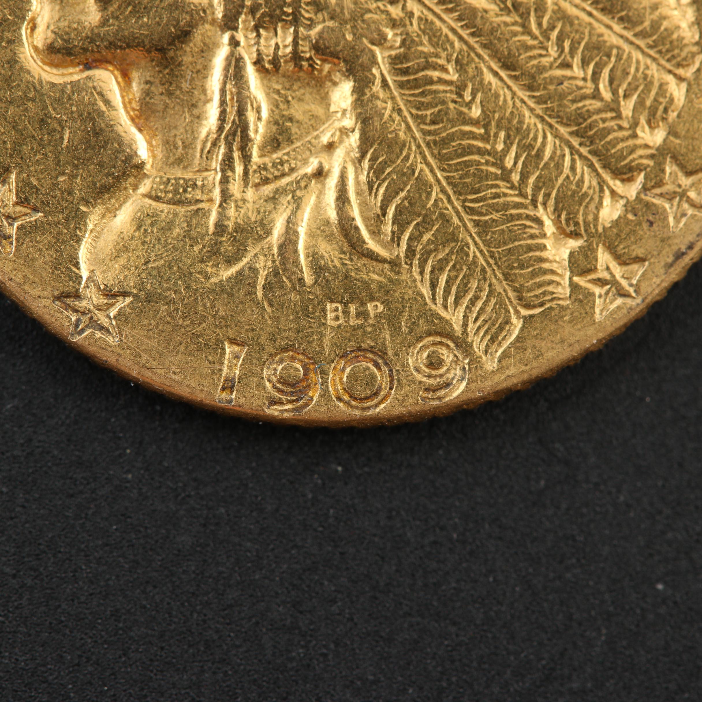 1909-D Indian Head $5 Half Eagle Gold Coin