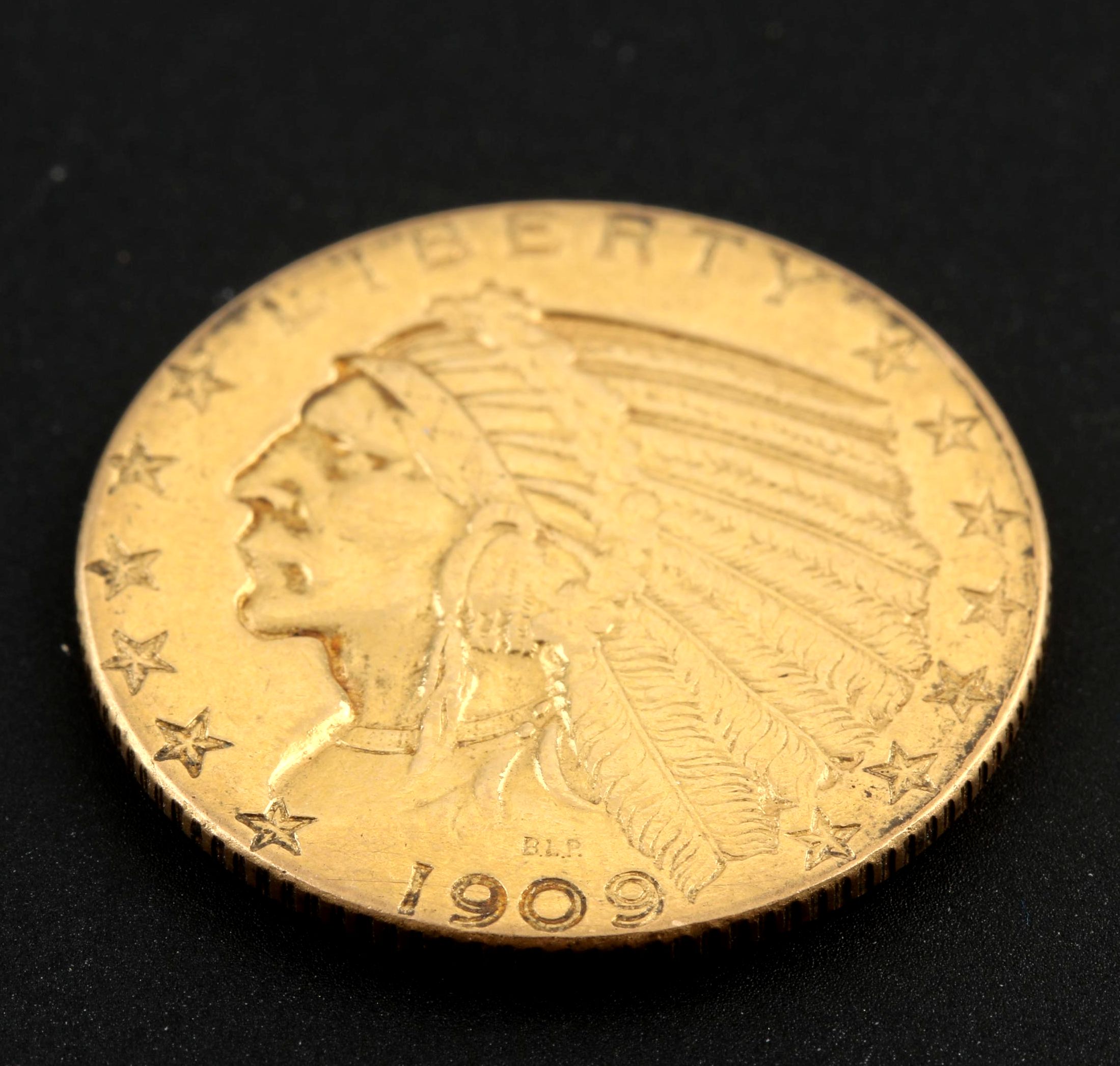 1909-D Indian Head $5 Half Eagle Gold Coin