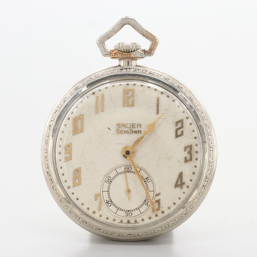 Gruen Semi-Thin Open Face Pocket Watch