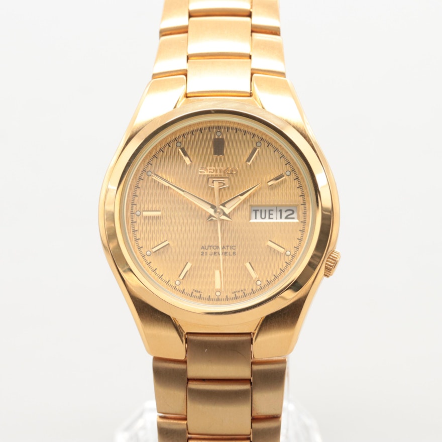 Seiko Gold Plated Stainless Steel Automatic Wristwatch With Day-Date Window