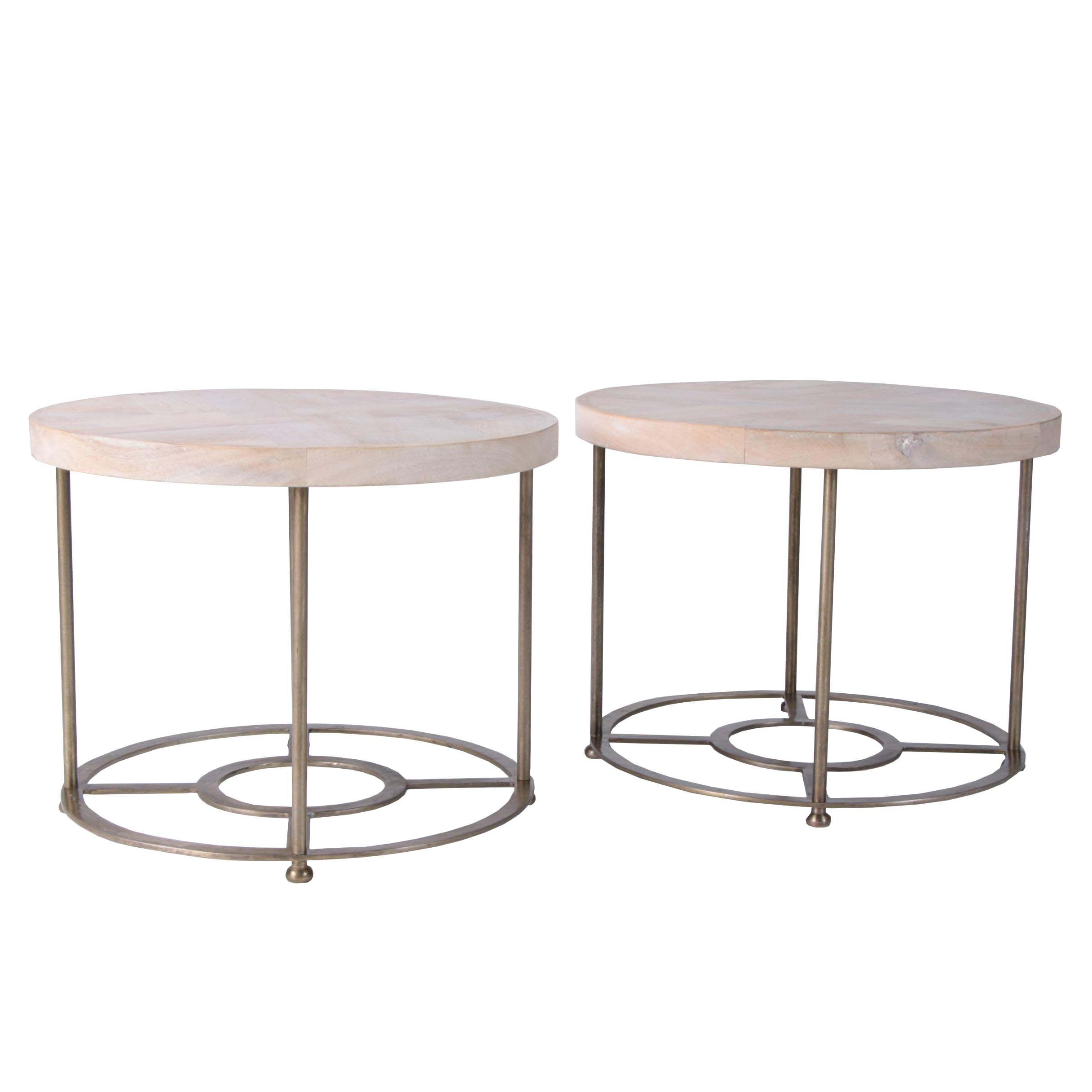 Contemporary Wood and Brass "Flourish" Side Tables