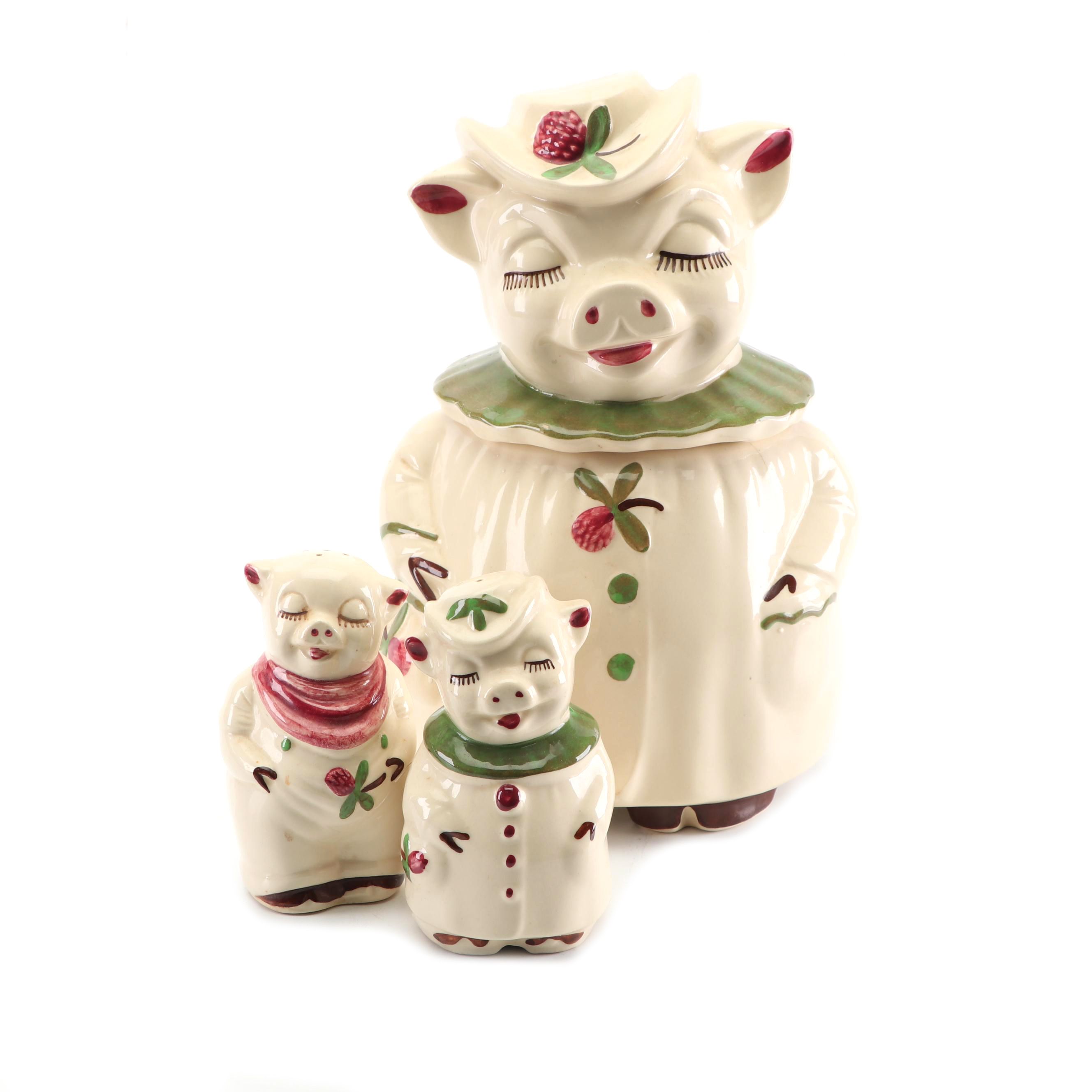 Reproduction "Winnie Pig" Cookie Jar and Salt and Pepper Set