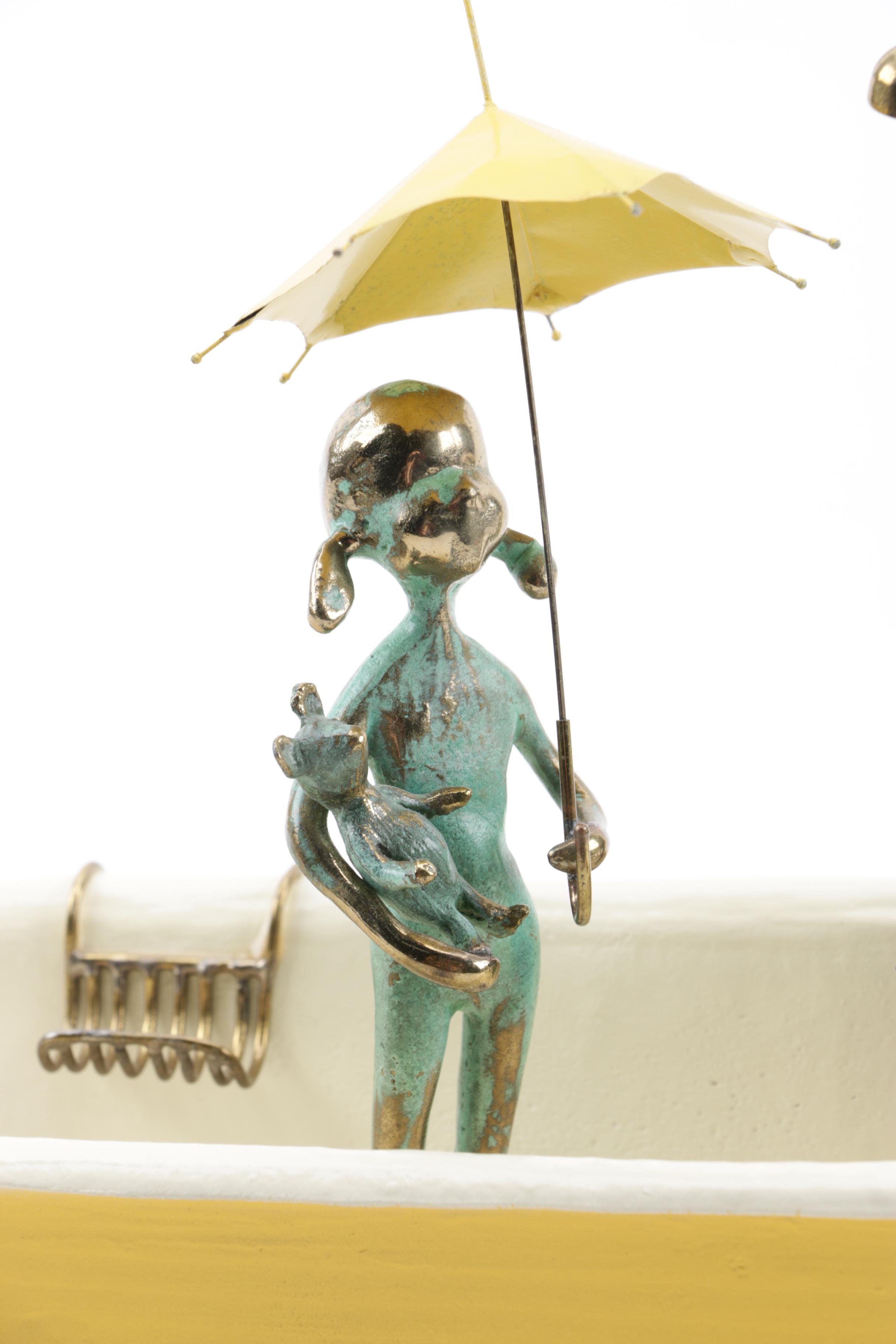 1972 Malcolm Moran Bronze and Enamel Sculptures with Polished Stone Slab