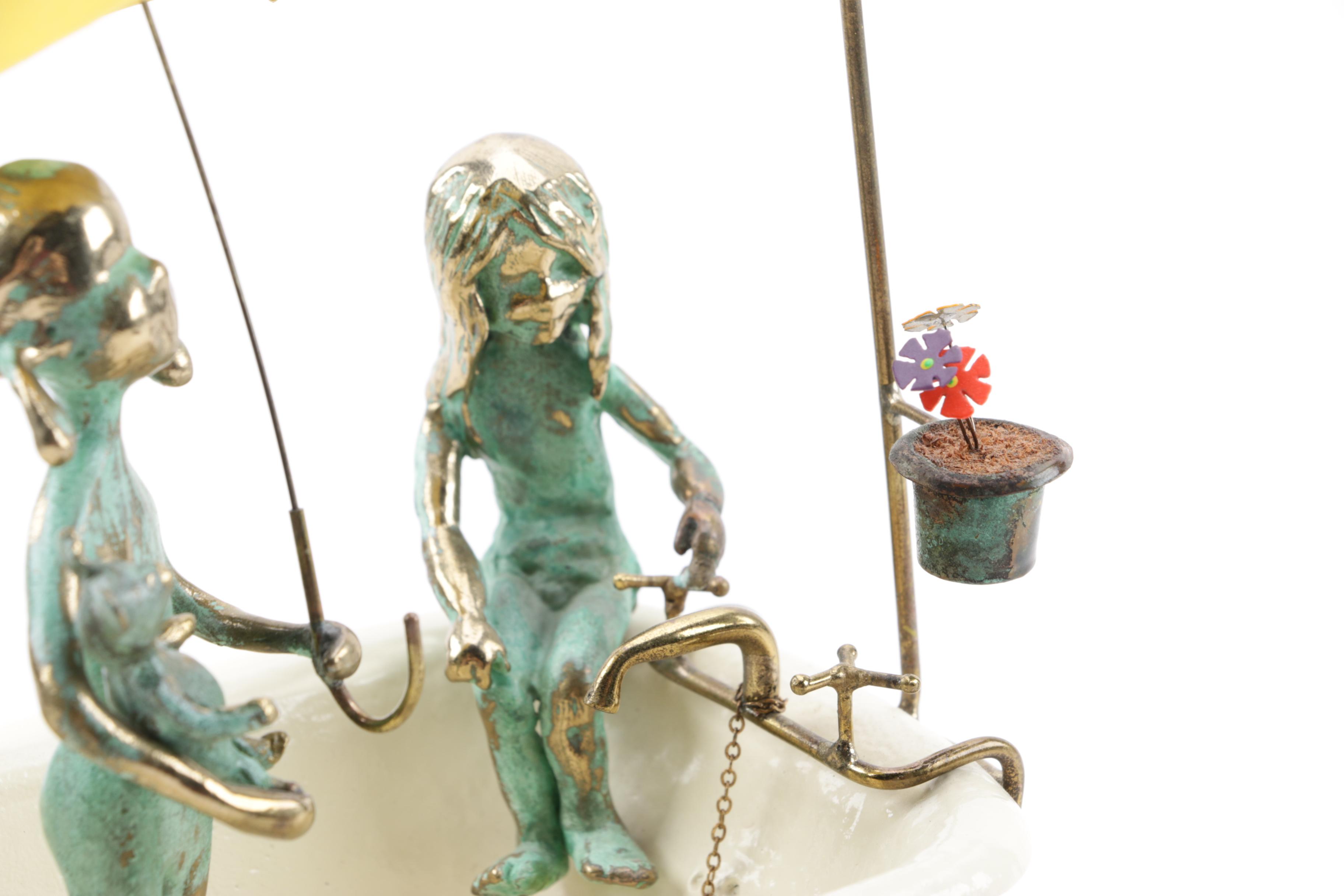 1972 Malcolm Moran Bronze and Enamel Sculptures with Polished Stone Slab