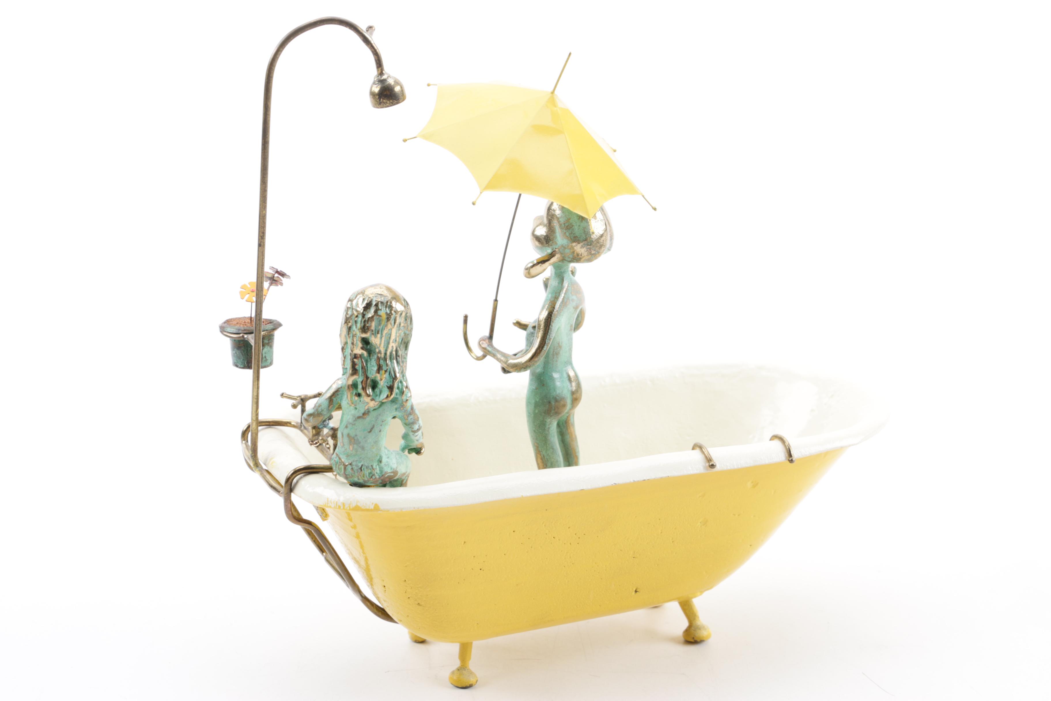 1972 Malcolm Moran Bronze and Enamel Sculptures with Polished Stone Slab