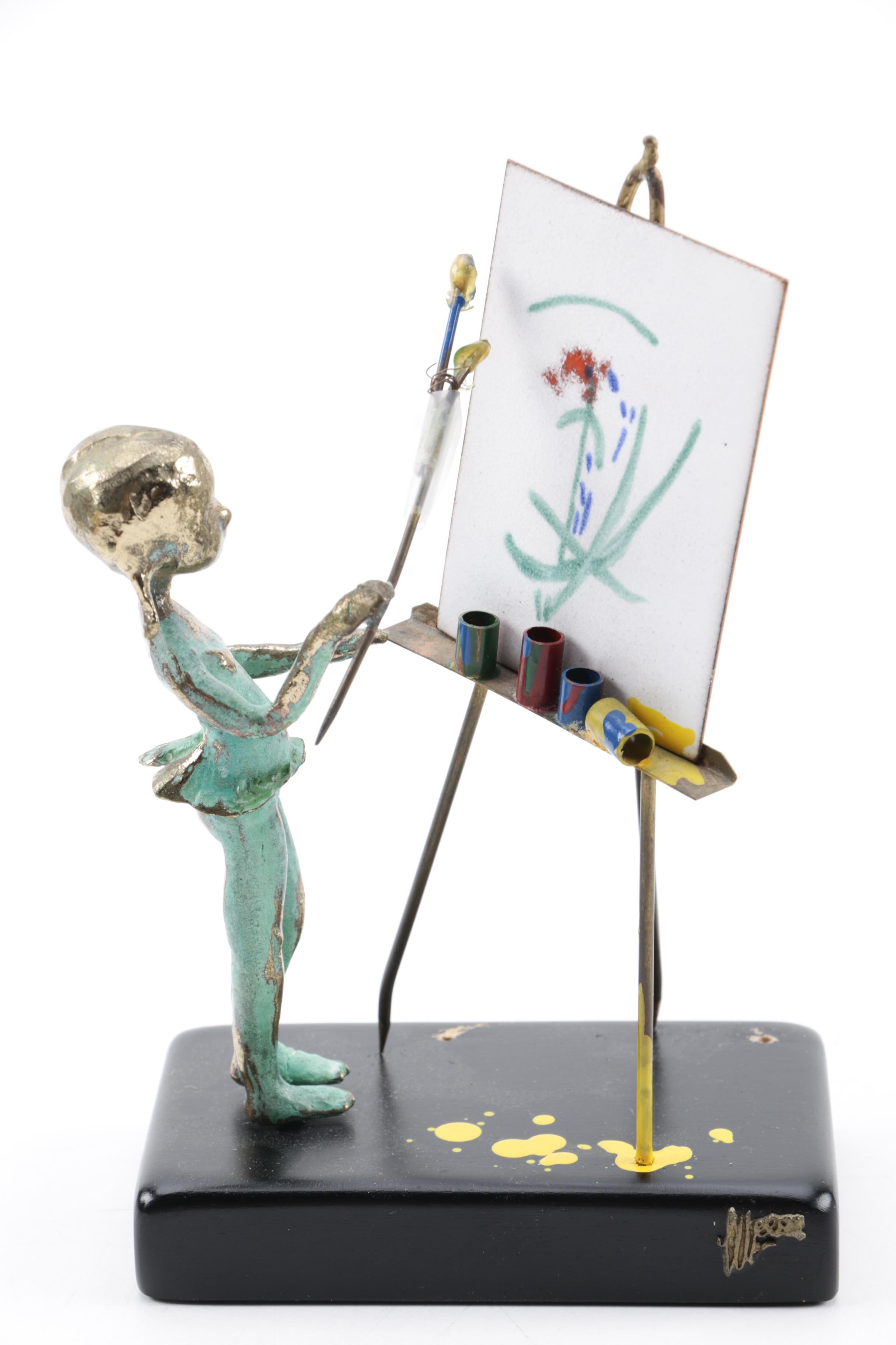 1972 Malcolm Moran Bronze and Enamel Sculptures with Polished Stone Slab