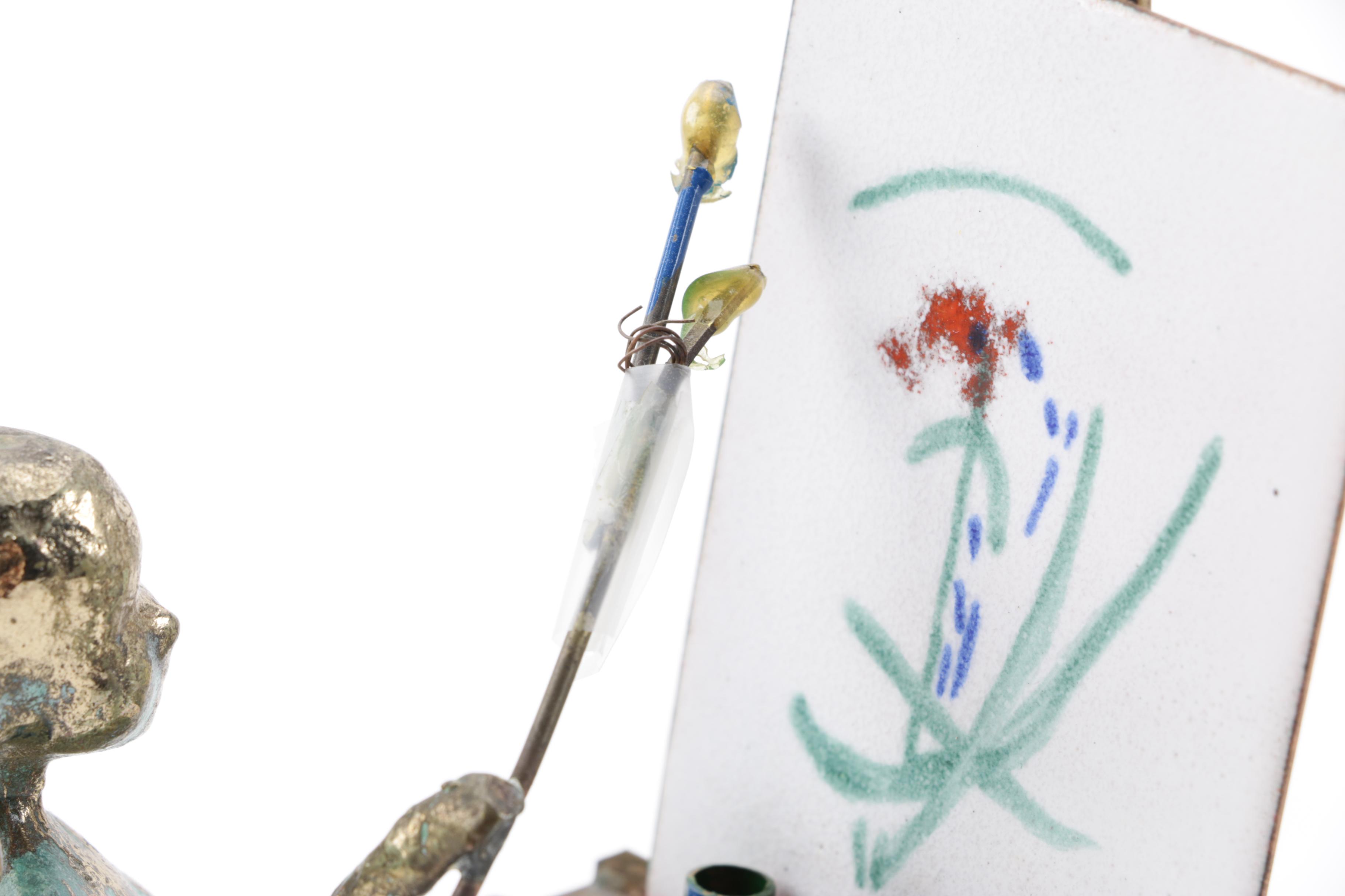 1972 Malcolm Moran Bronze and Enamel Sculptures with Polished Stone Slab