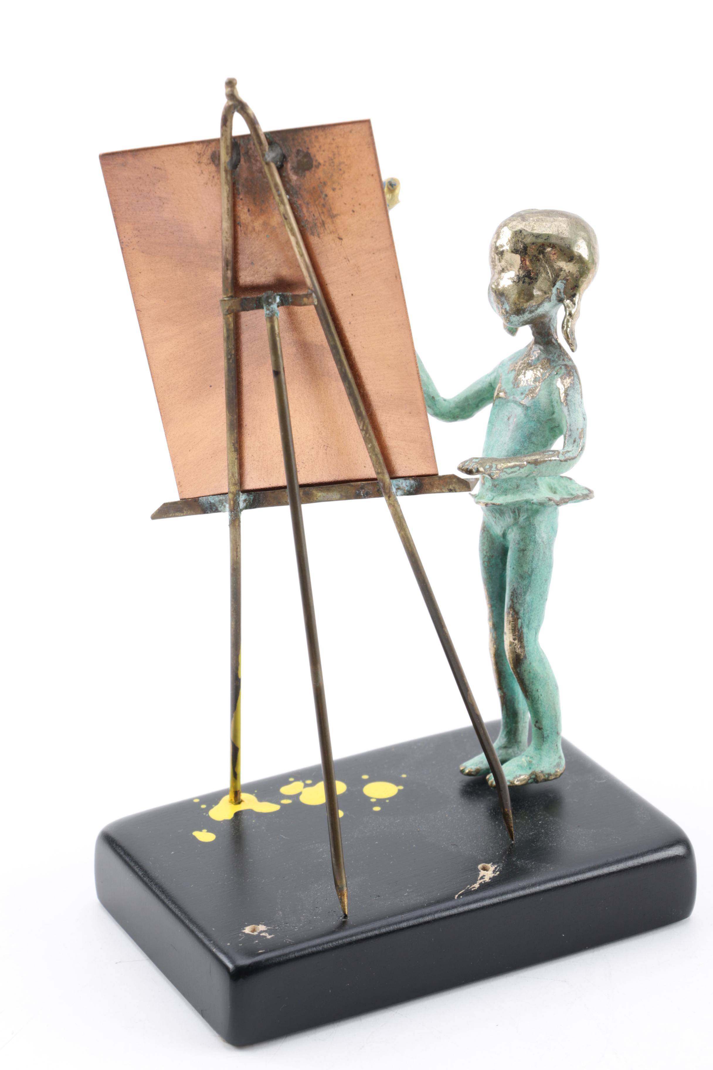1972 Malcolm Moran Bronze and Enamel Sculptures with Polished Stone Slab