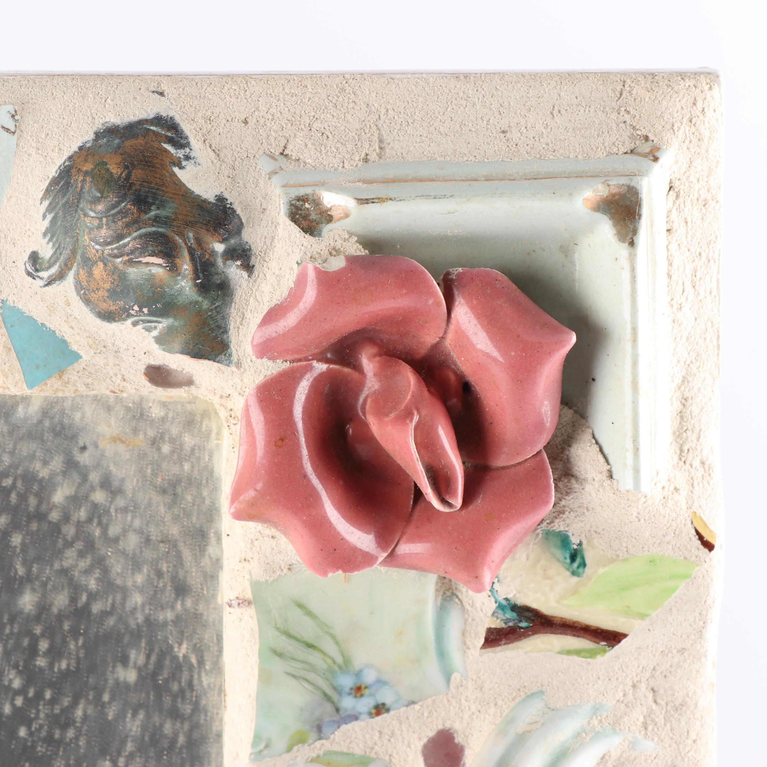 Porcelain Mosaic Wall Mirror on Repurposed Vintage Cabinet Door