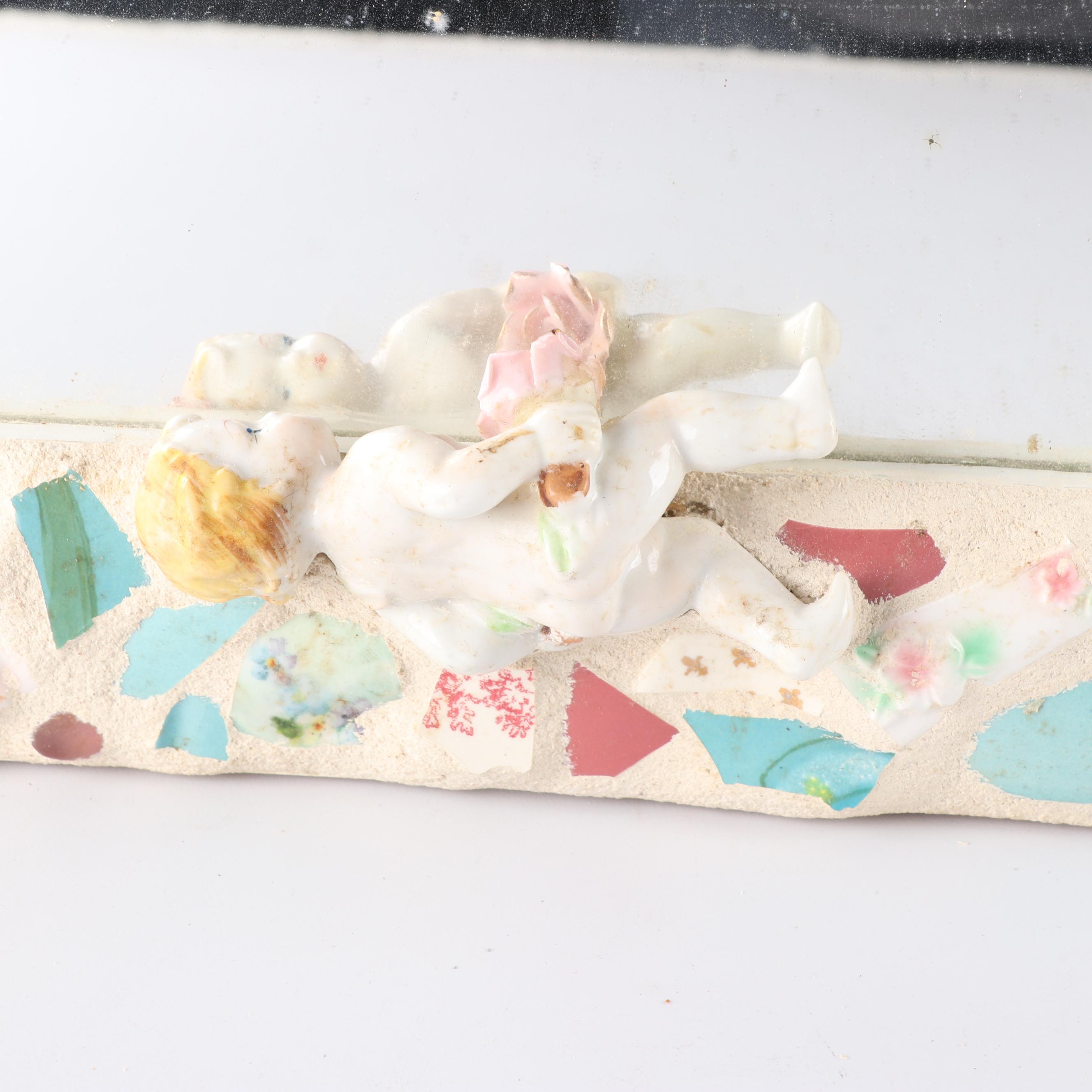 Porcelain Mosaic Wall Mirror on Repurposed Vintage Cabinet Door