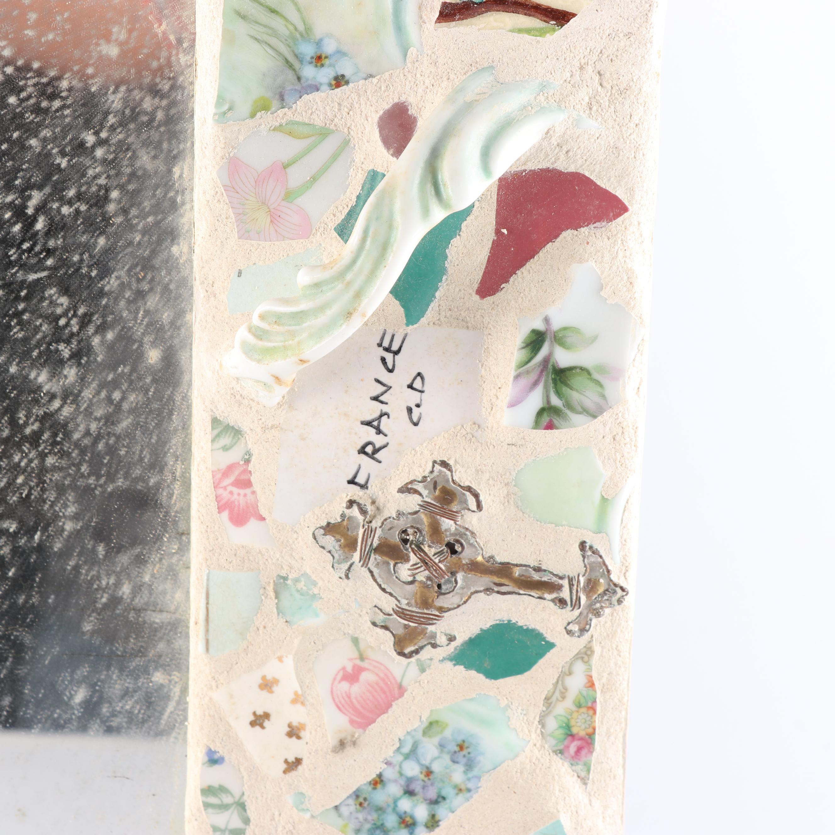 Porcelain Mosaic Wall Mirror on Repurposed Vintage Cabinet Door