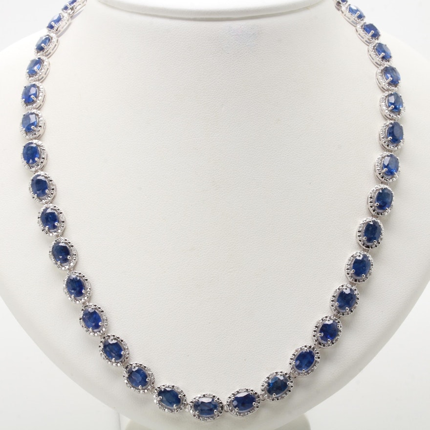 Sterling Silver Corundum and Diamond Necklace