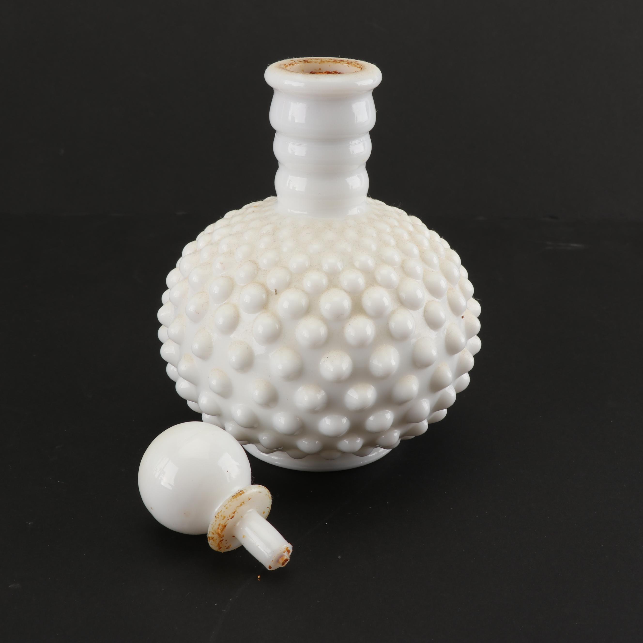 Fenton "Hobnail" Milk and Opalescent Glass Cologne Bottle, Lamp and Tableware