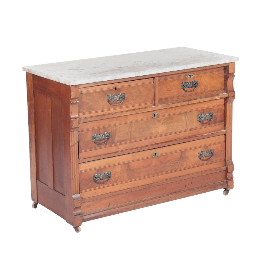 Late Victorian Walnut and Marble Chest of Drawers, Early 19th Century