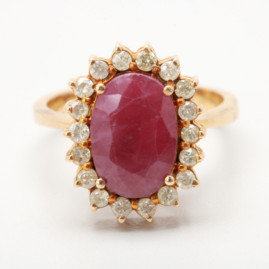 14K Yellow Gold 1.97 CT Ruby and Diamond Ring