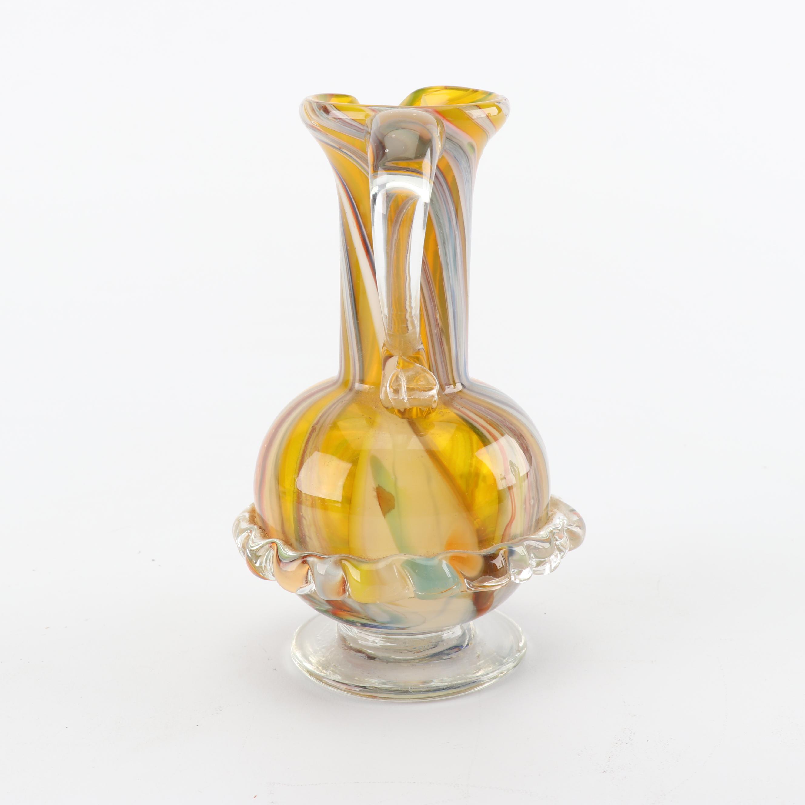 Art Glass Basket, Jug and Vase