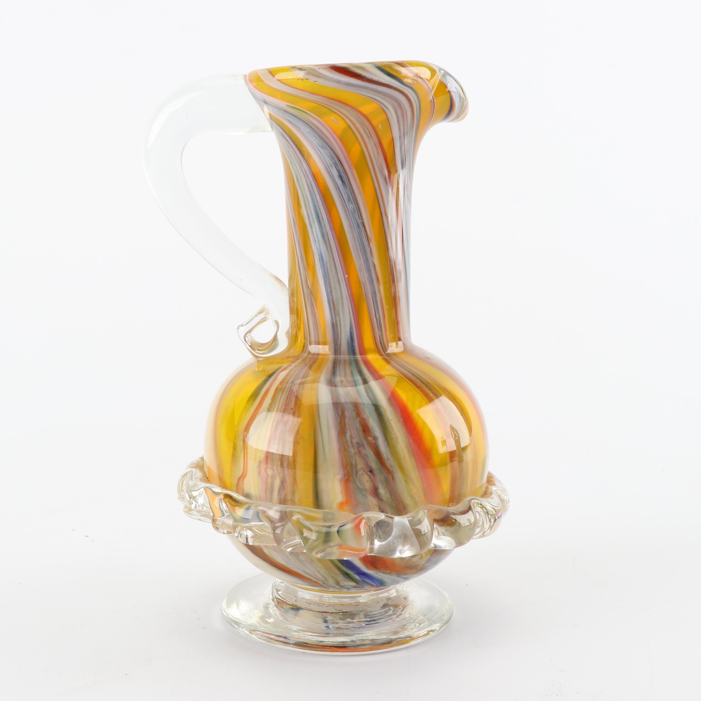 Art Glass Basket, Jug and Vase