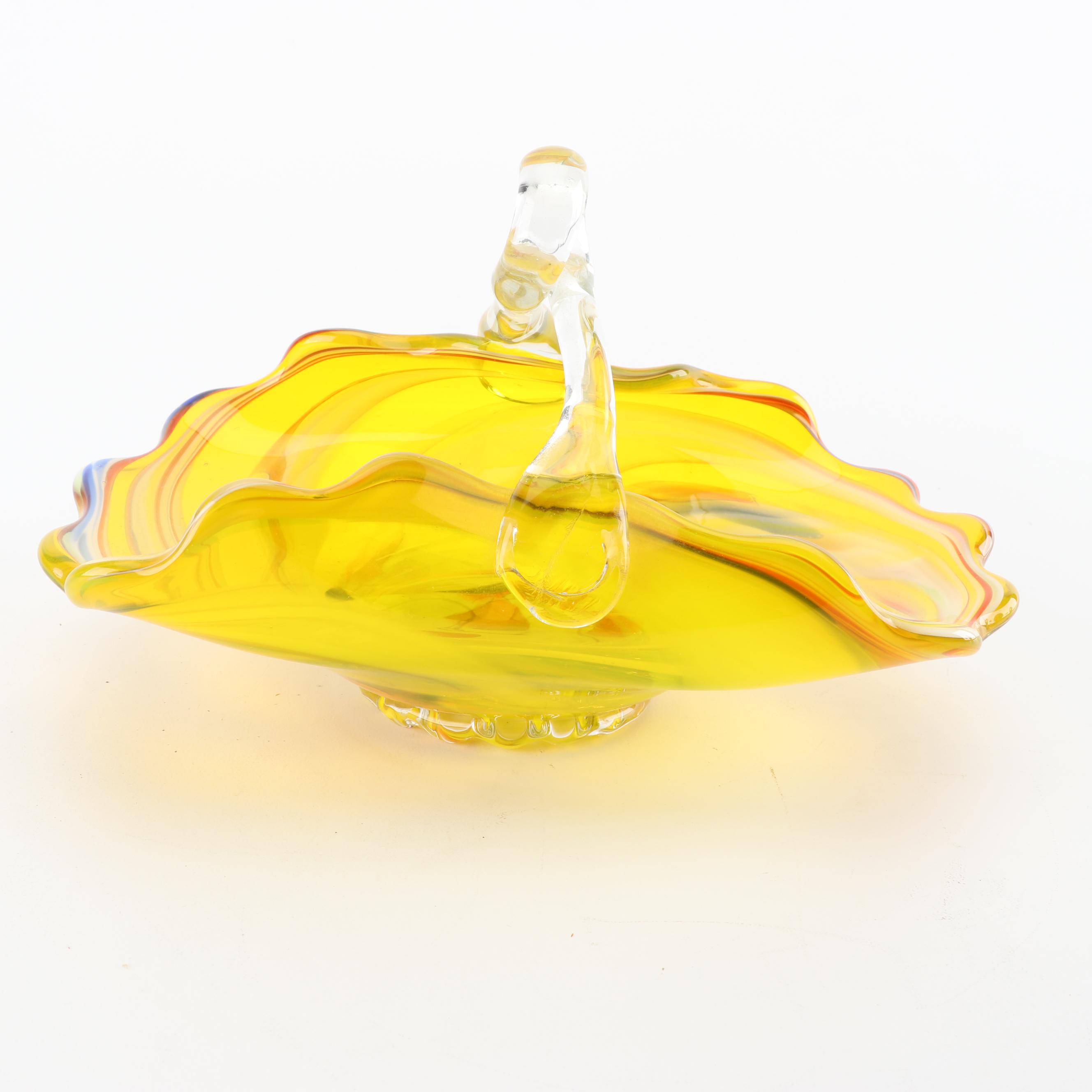 Art Glass Basket, Jug and Vase