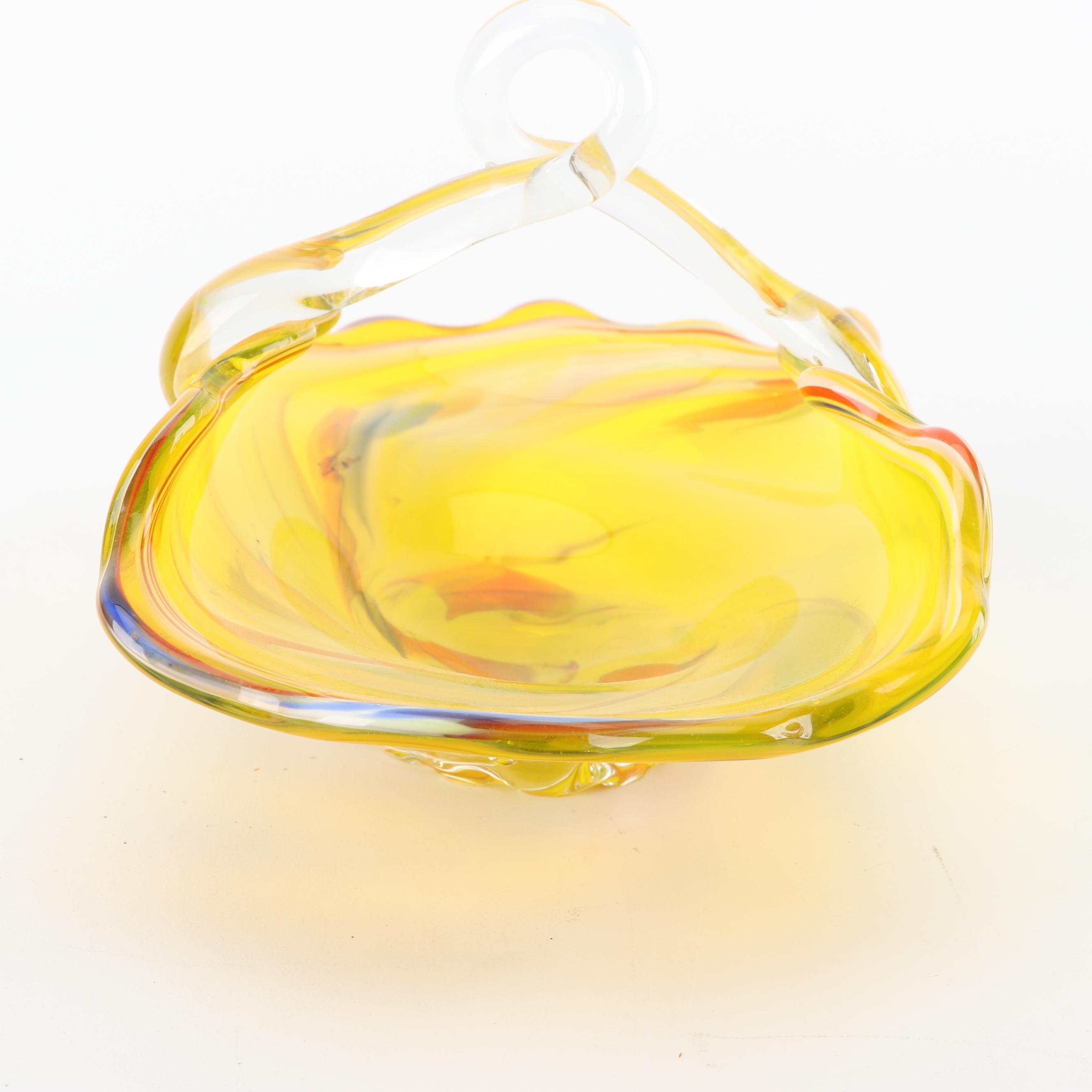 Art Glass Basket, Jug and Vase