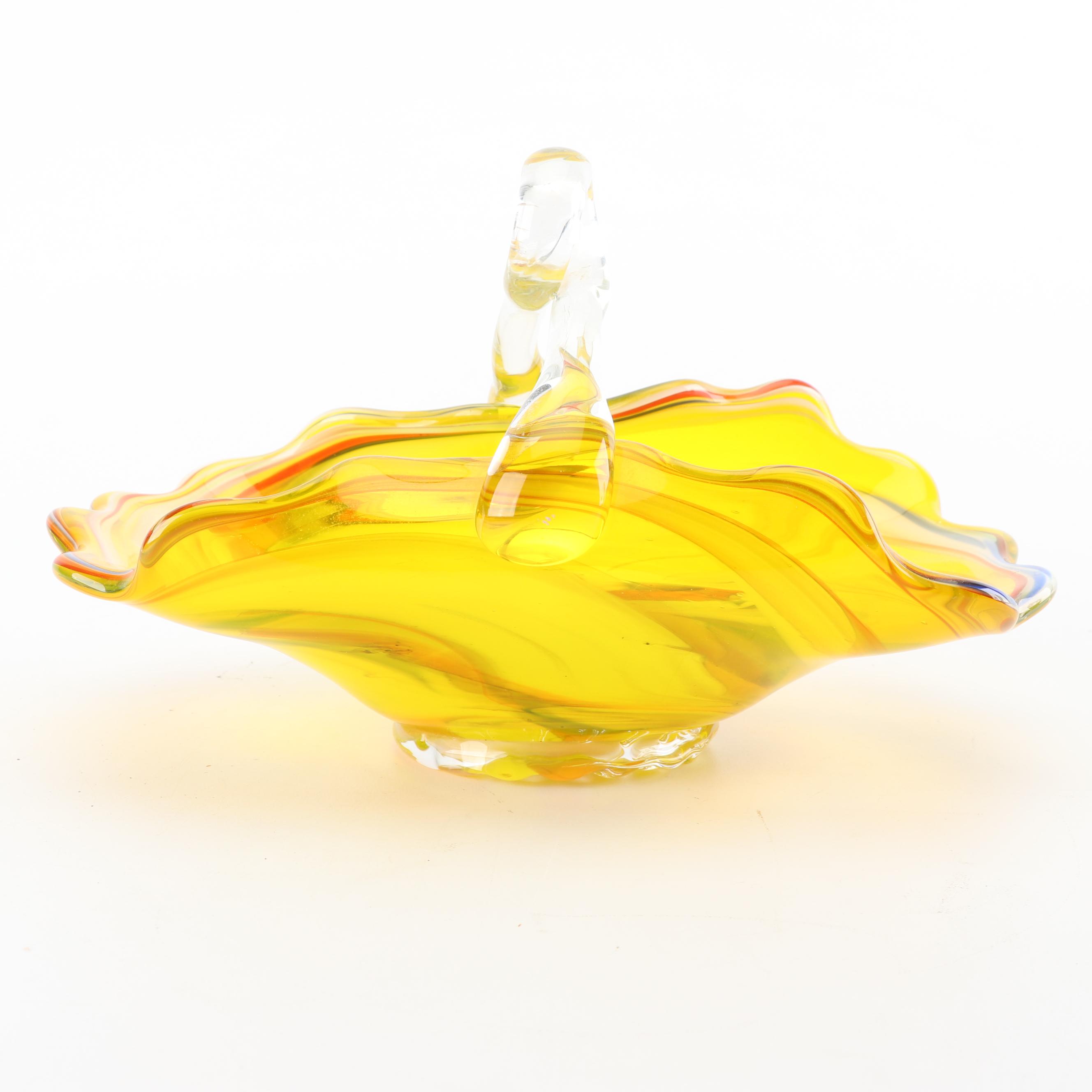 Art Glass Basket, Jug and Vase