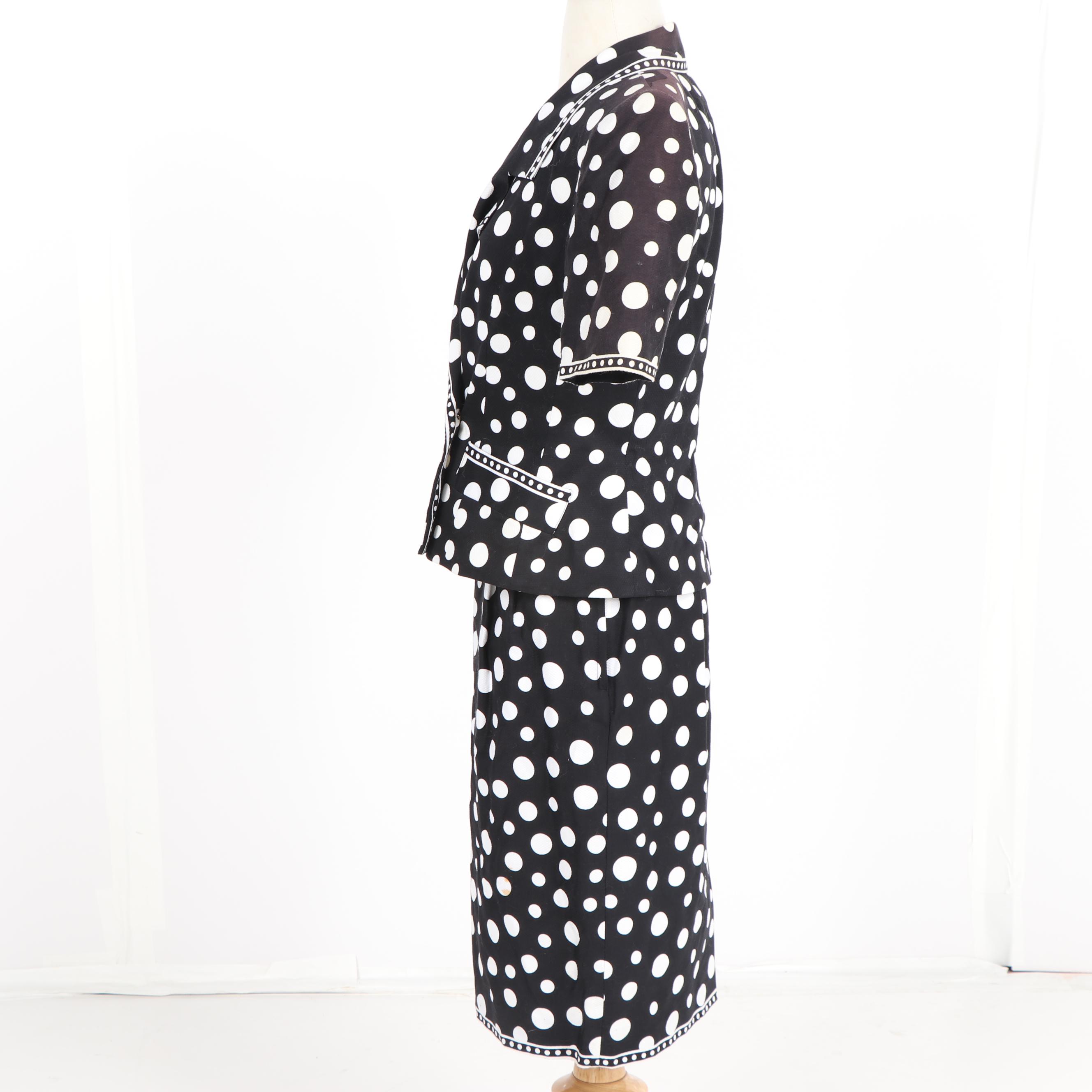 Women's Vintage Ricki Freeman for Teri Jon Black and White Polka Dot Skirt Suit