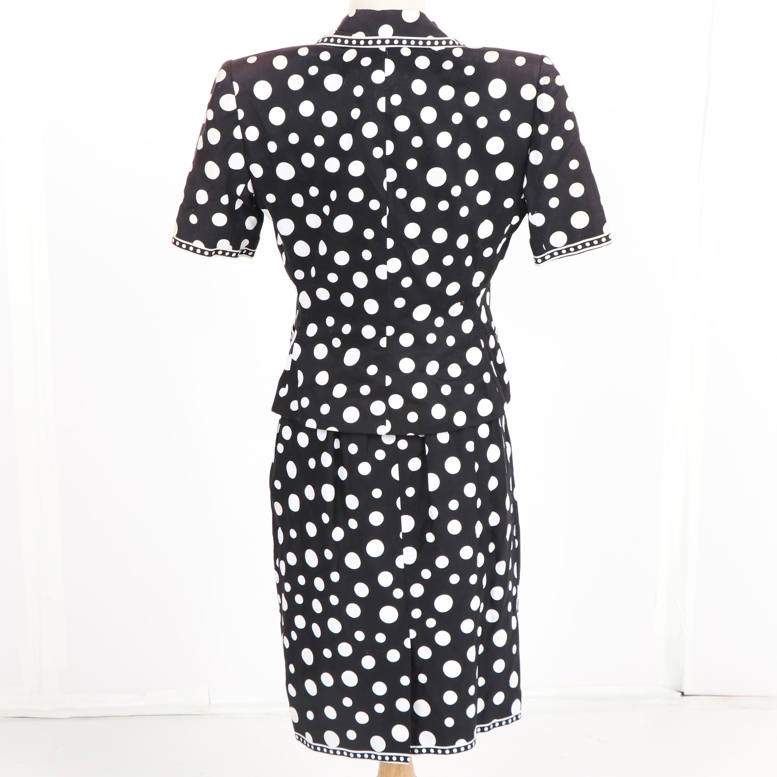 Women's Vintage Ricki Freeman for Teri Jon Black and White Polka Dot Skirt Suit
