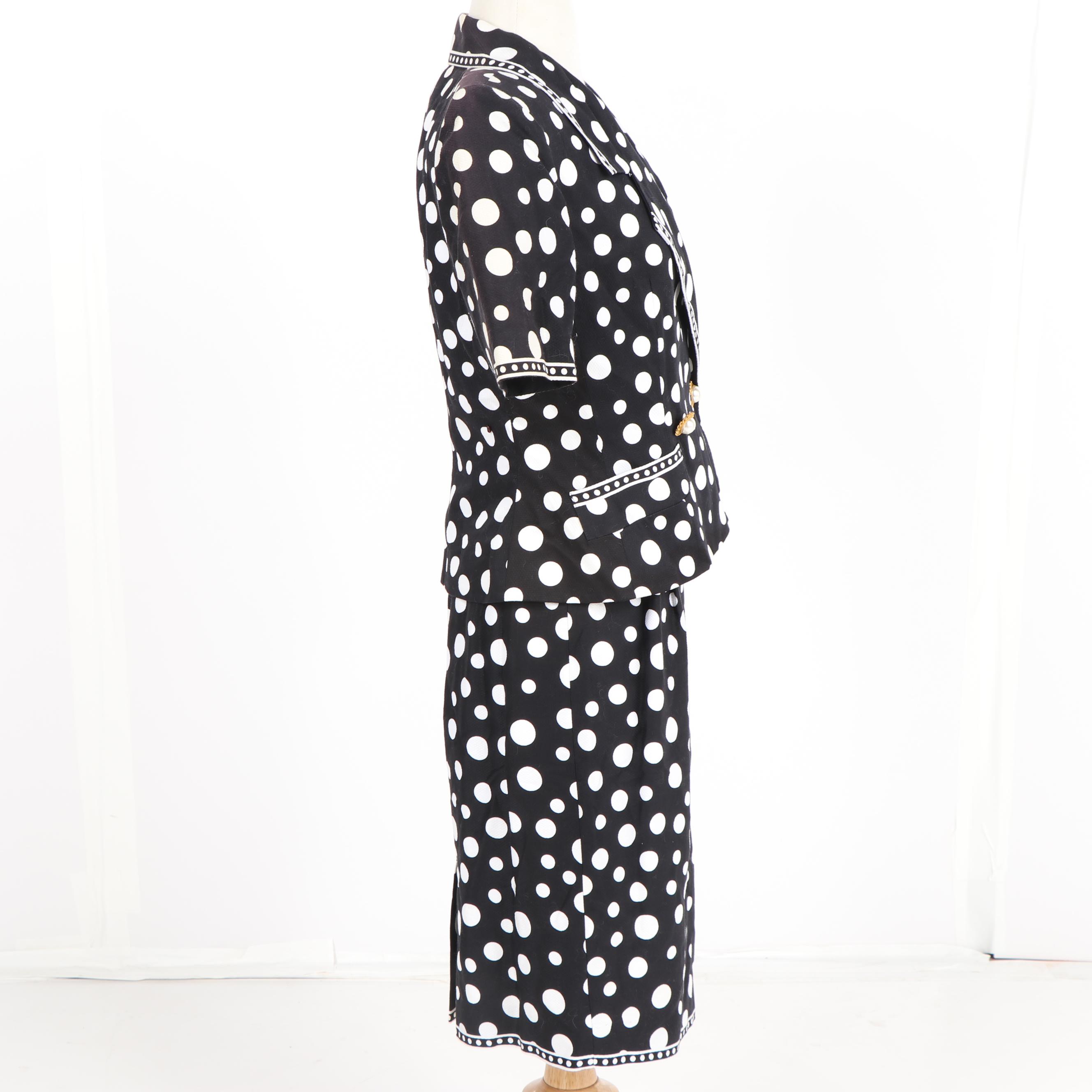 Women's Vintage Ricki Freeman for Teri Jon Black and White Polka Dot Skirt Suit