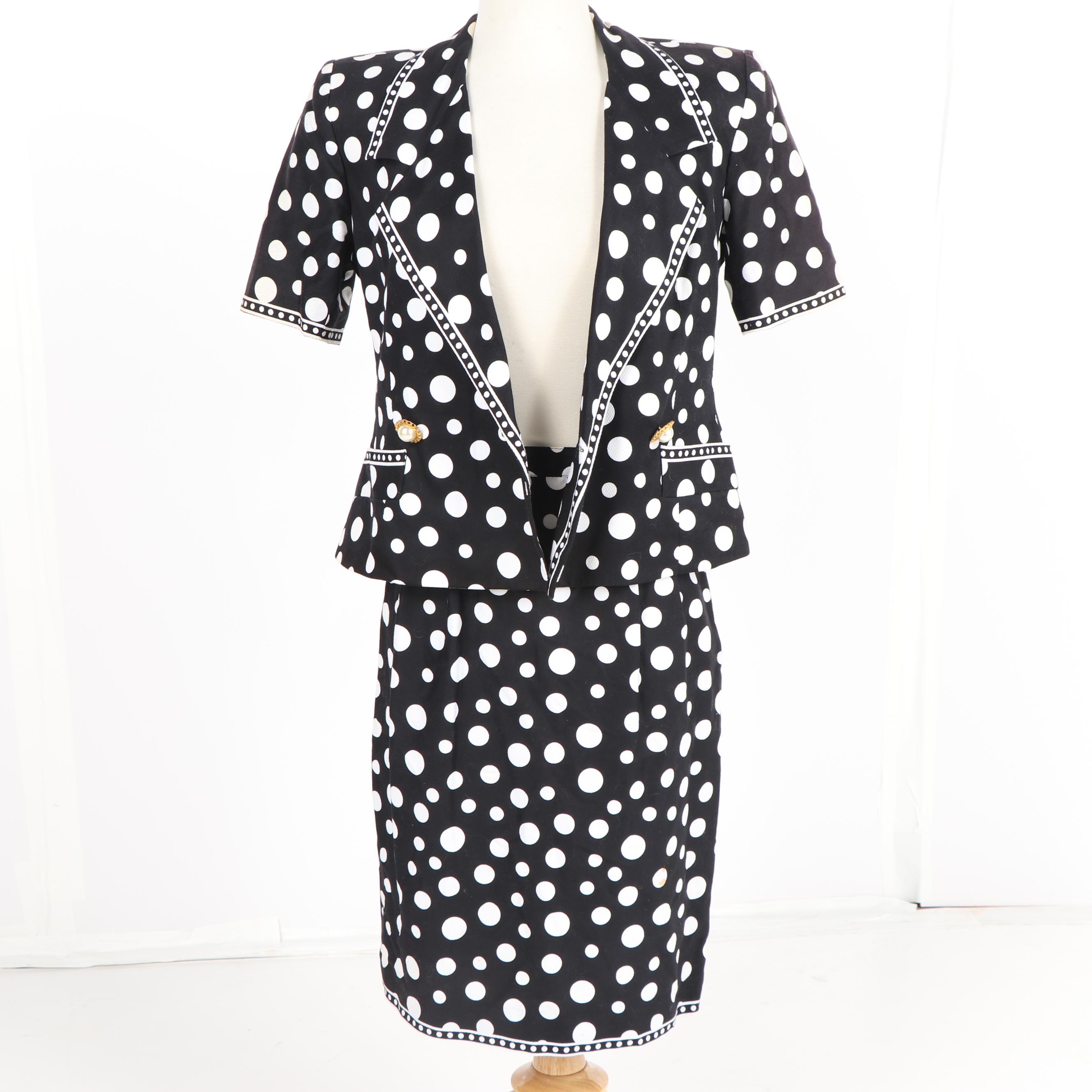 Women's Vintage Ricki Freeman for Teri Jon Black and White Polka Dot Skirt Suit