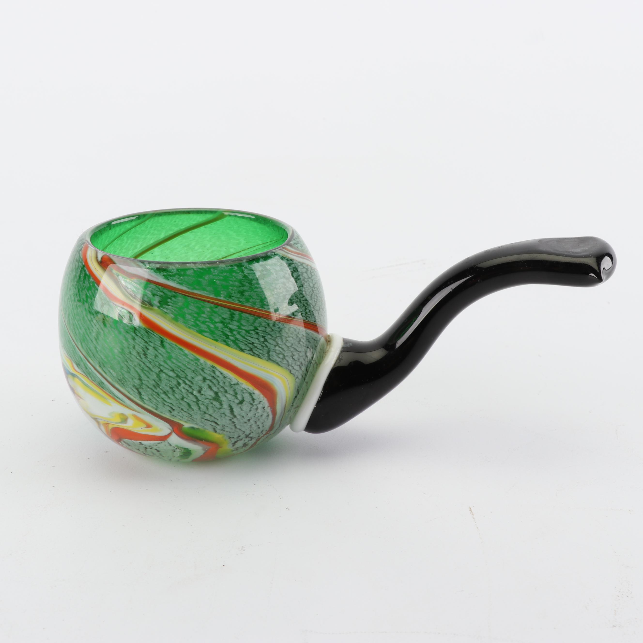 Art Glass Vase with Decorative Pipe and Elephant