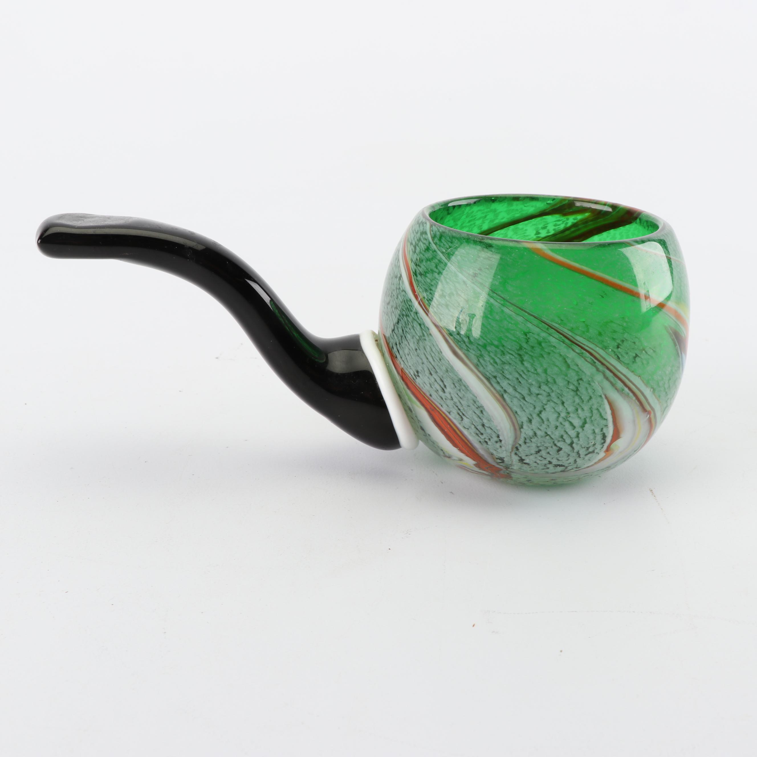 Art Glass Vase with Decorative Pipe and Elephant