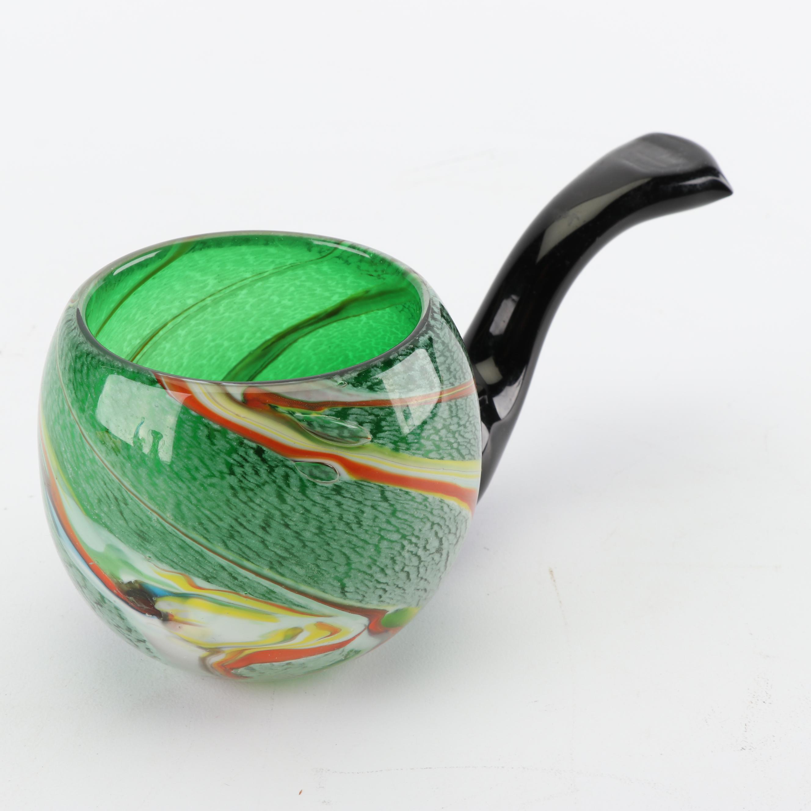 Art Glass Vase with Decorative Pipe and Elephant