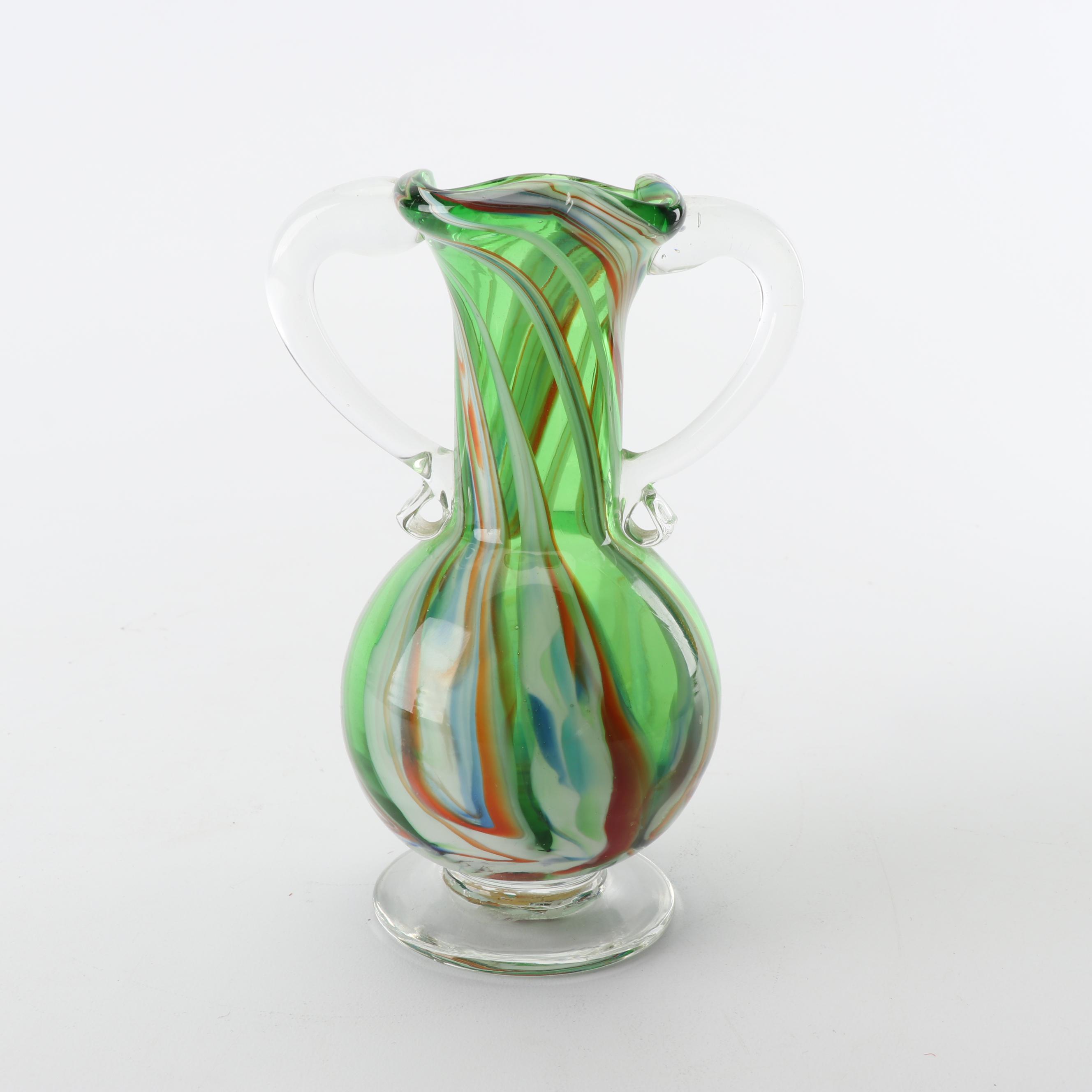 Art Glass Vase with Decorative Pipe and Elephant