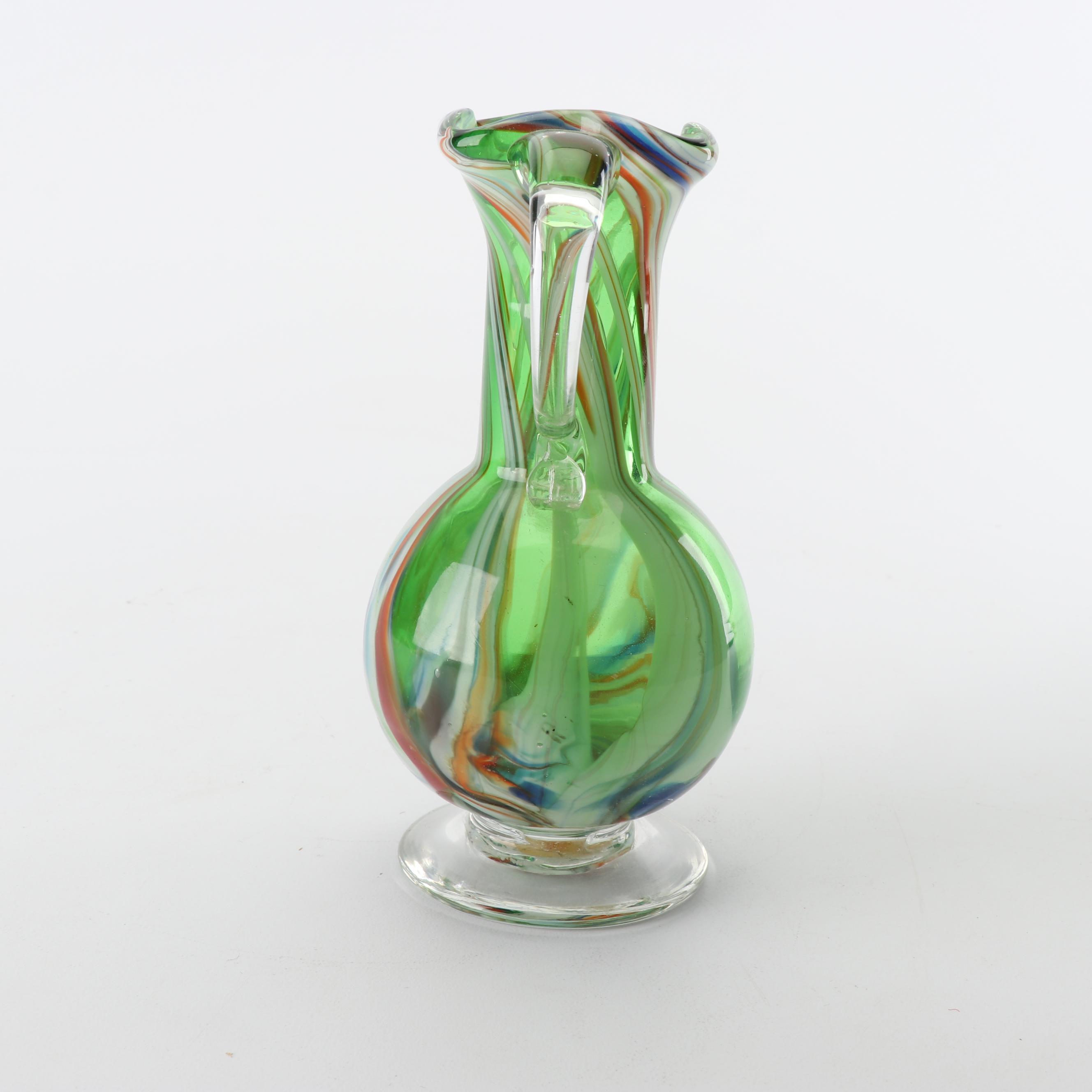 Art Glass Vase with Decorative Pipe and Elephant
