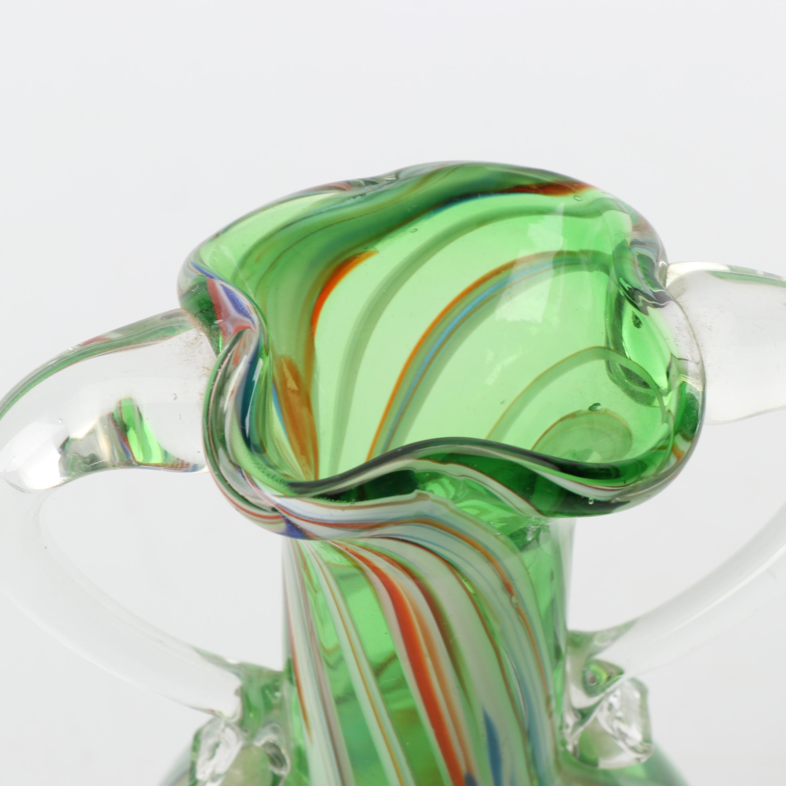 Art Glass Vase with Decorative Pipe and Elephant