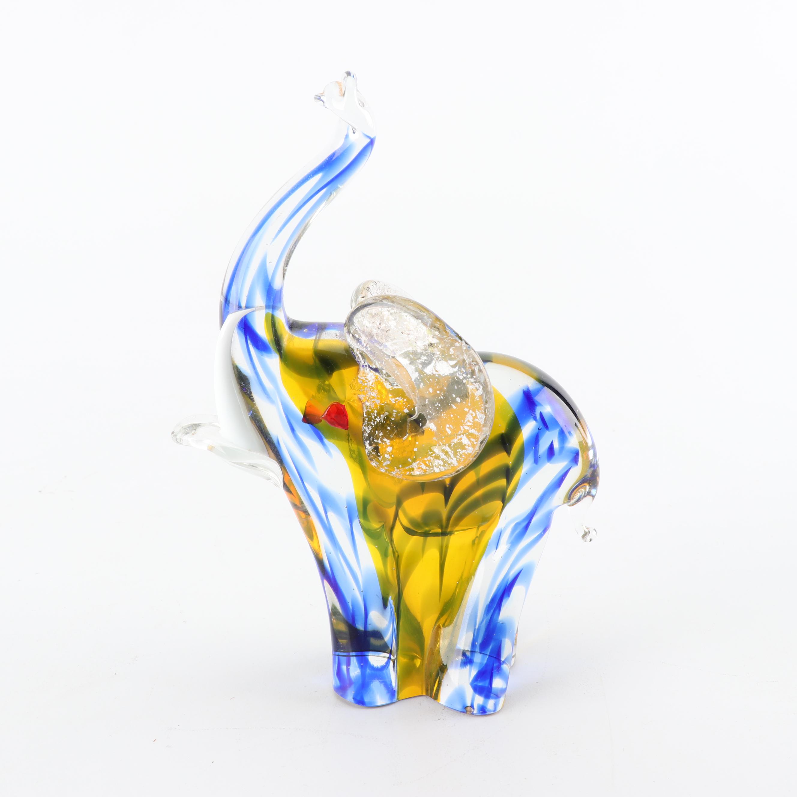 Art Glass Vase with Decorative Pipe and Elephant