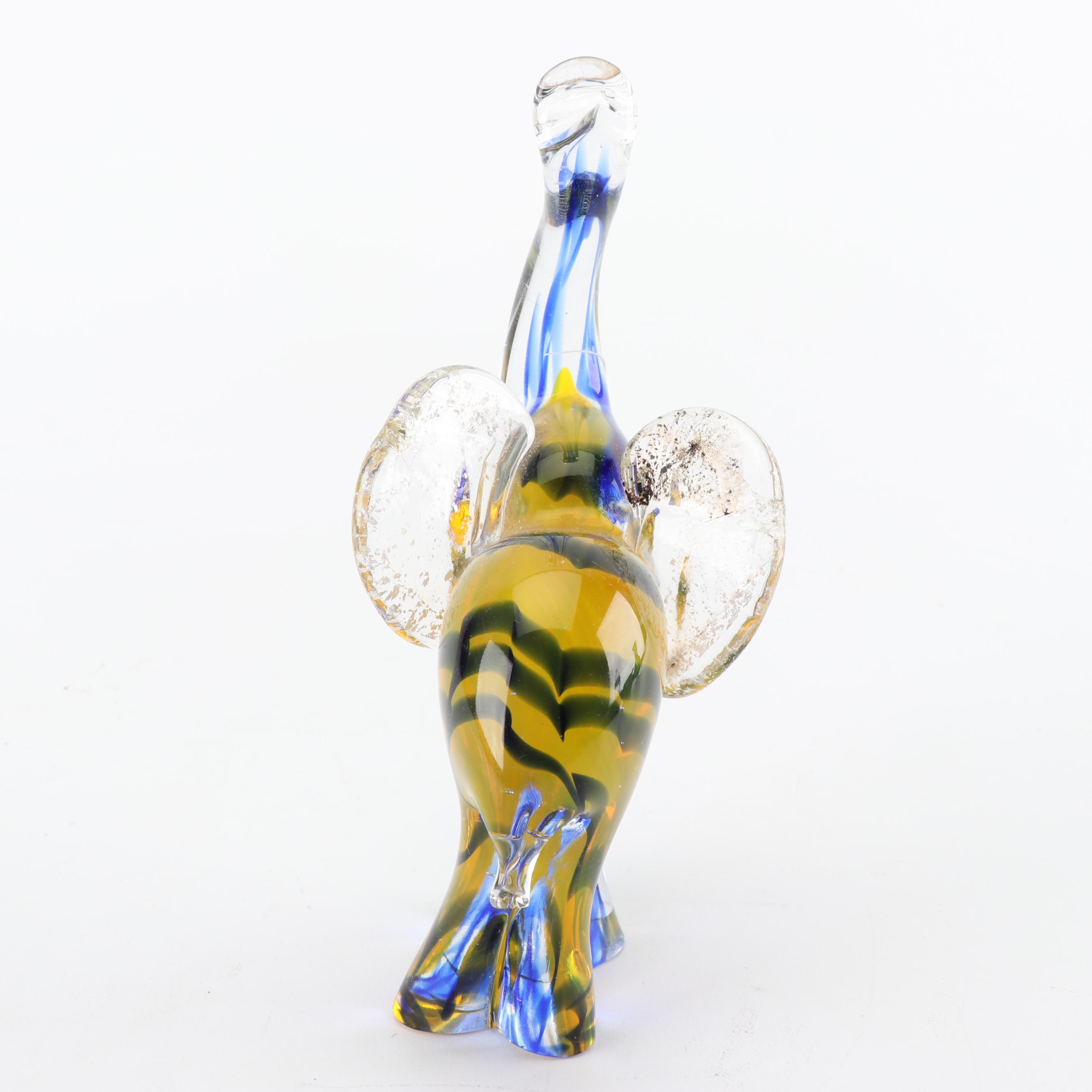 Art Glass Vase with Decorative Pipe and Elephant
