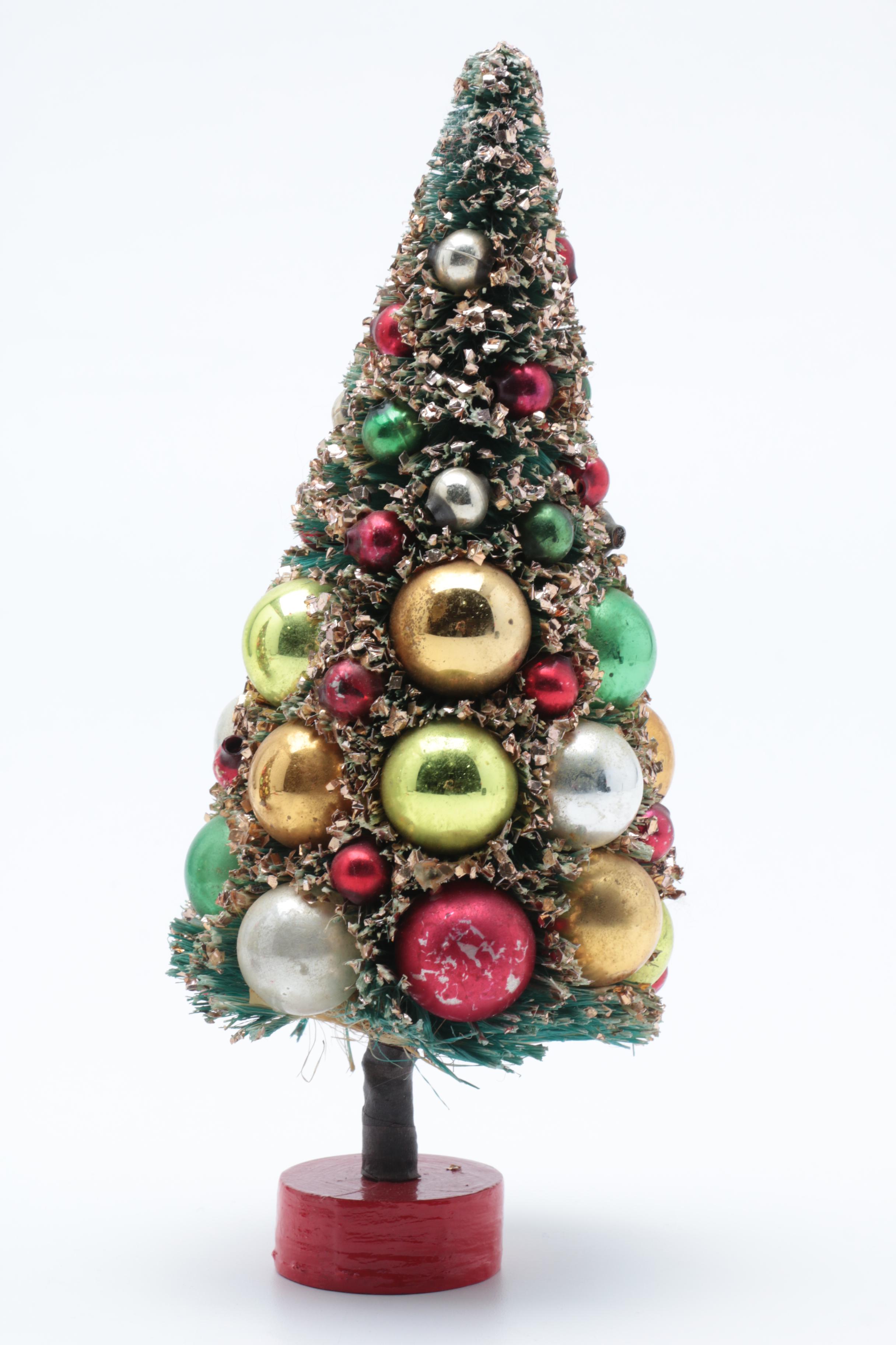 Pair of Vintage Embellished Holiday Bottle Brush Trees