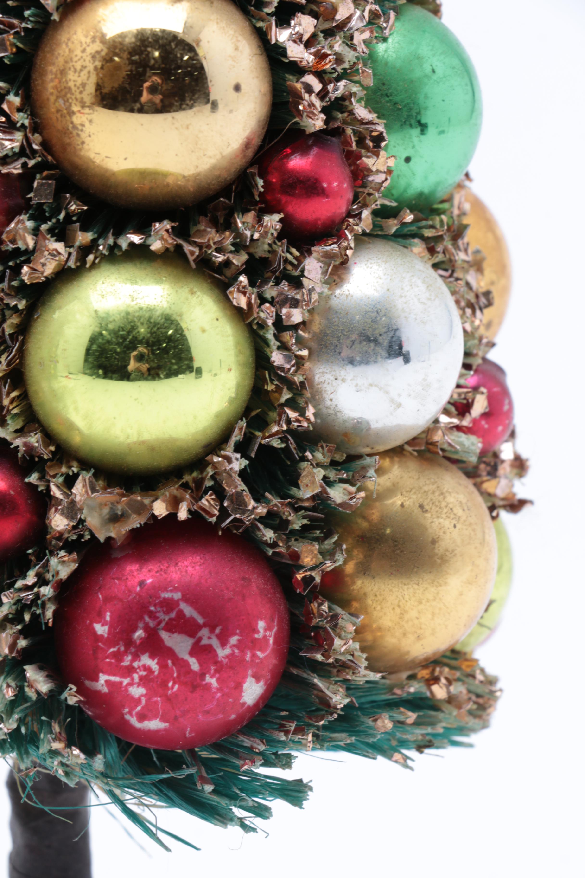 Pair of Vintage Embellished Holiday Bottle Brush Trees