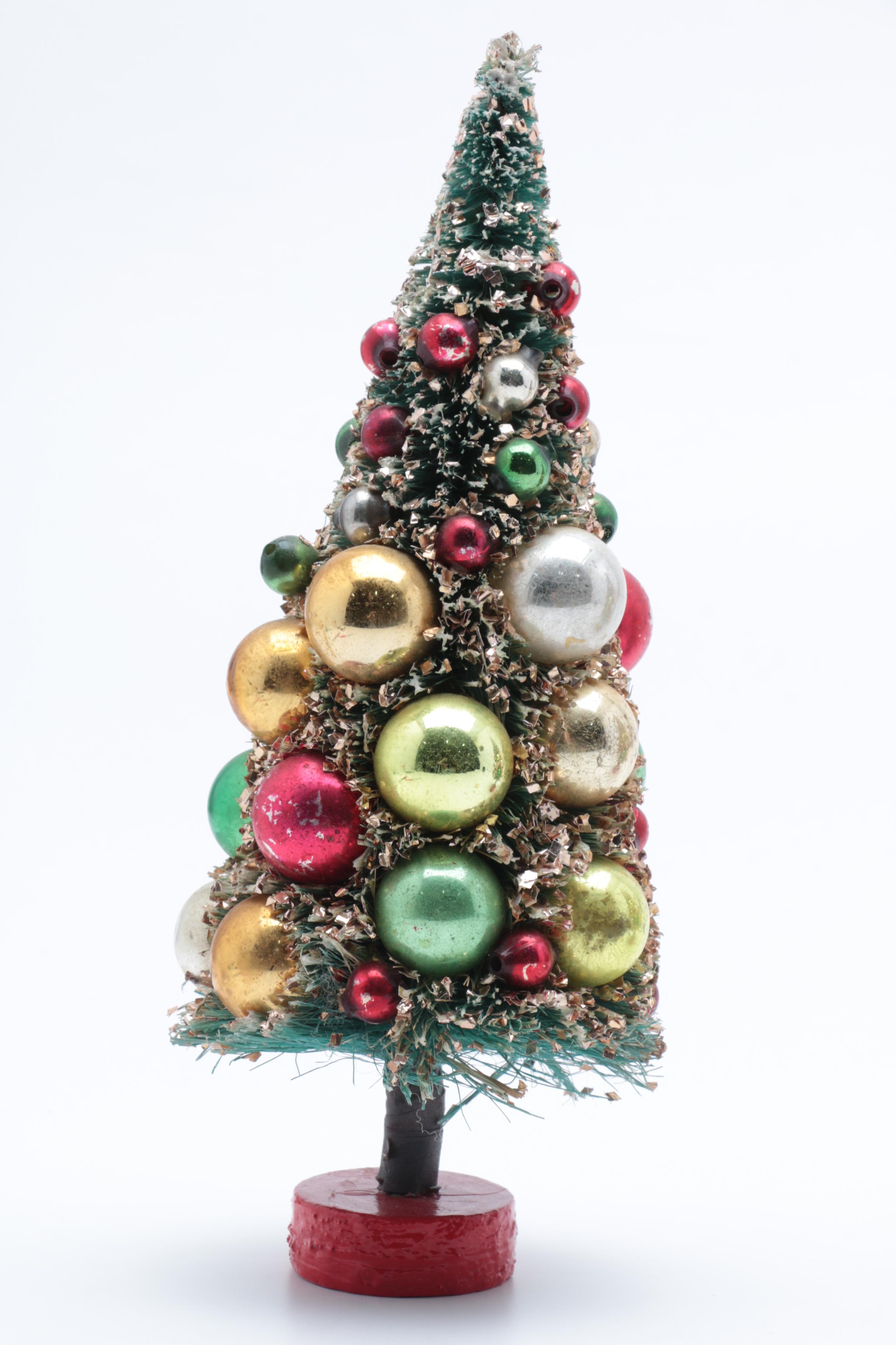 Pair of Vintage Embellished Holiday Bottle Brush Trees