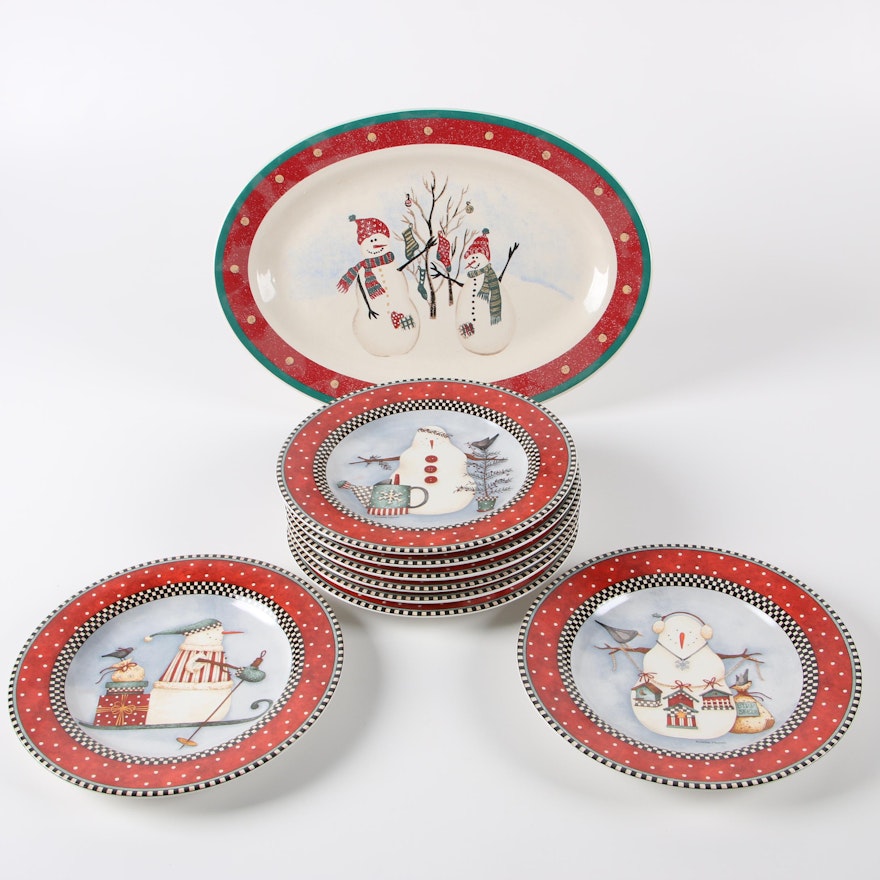 Sakura "Frosty Folks" Stoneware Plates with Royal Seasons Stoneware Platter