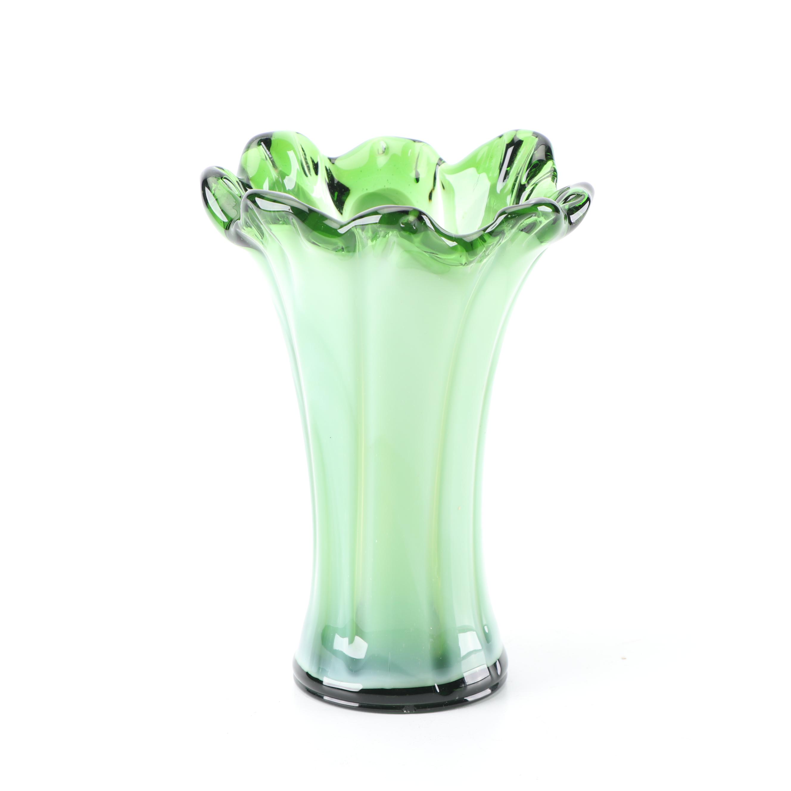 Murano Style Art Glass Ash Receiver with Table Lighter and Swung Vase