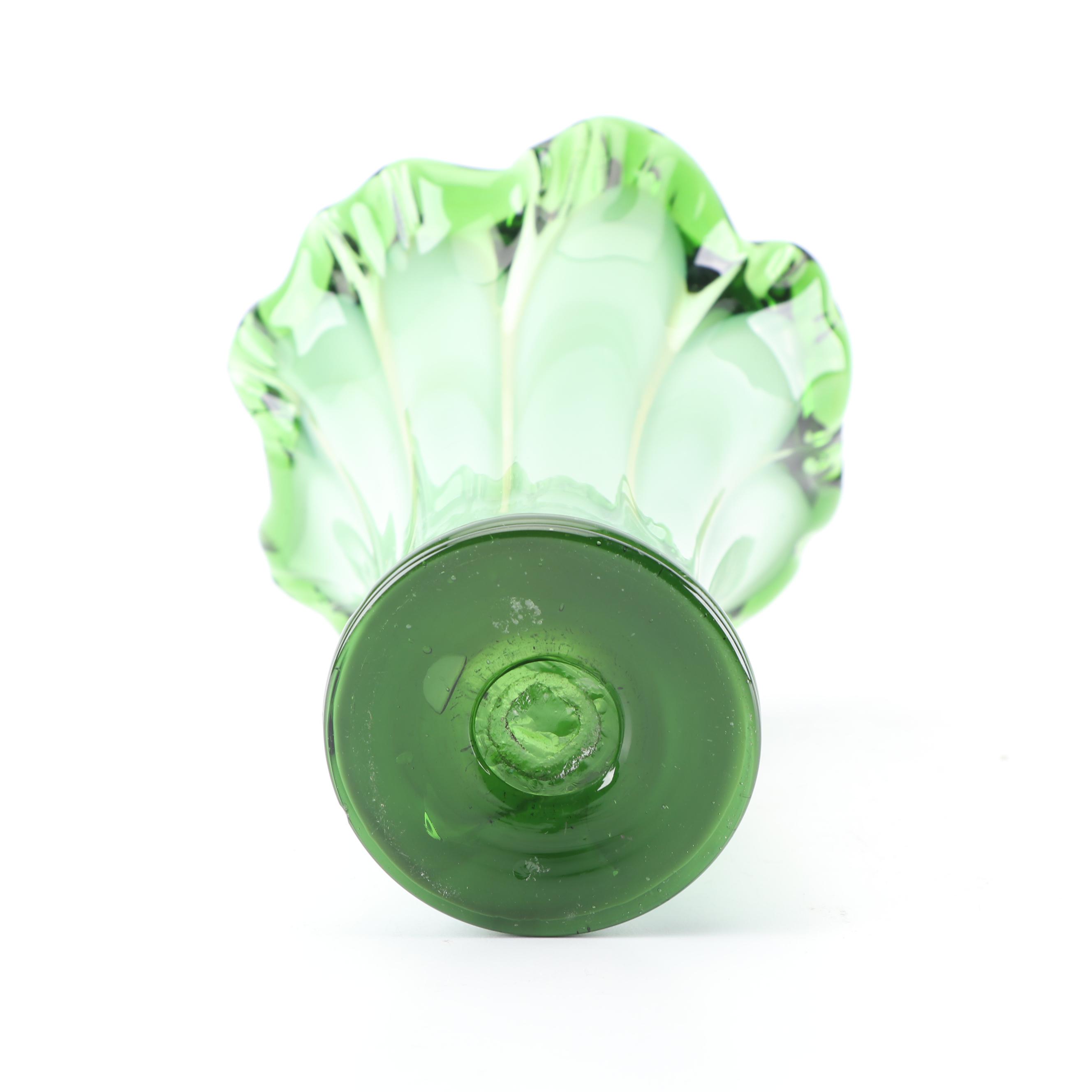 Murano Style Art Glass Ash Receiver with Table Lighter and Swung Vase